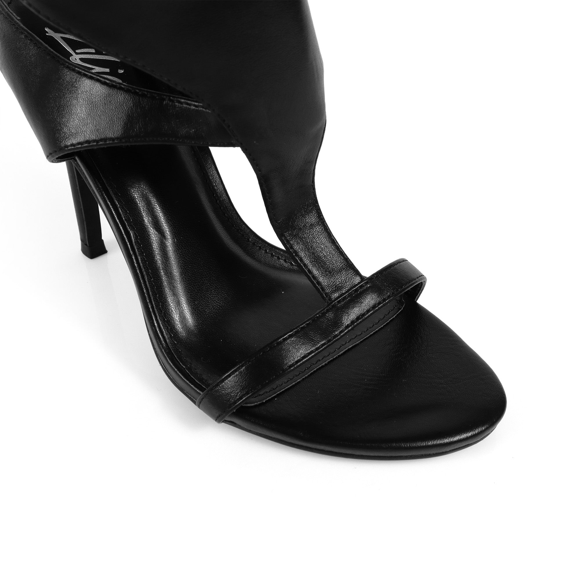 TISHA-148 ANKLE-HIGH OPEN TOE HEEL BLACK