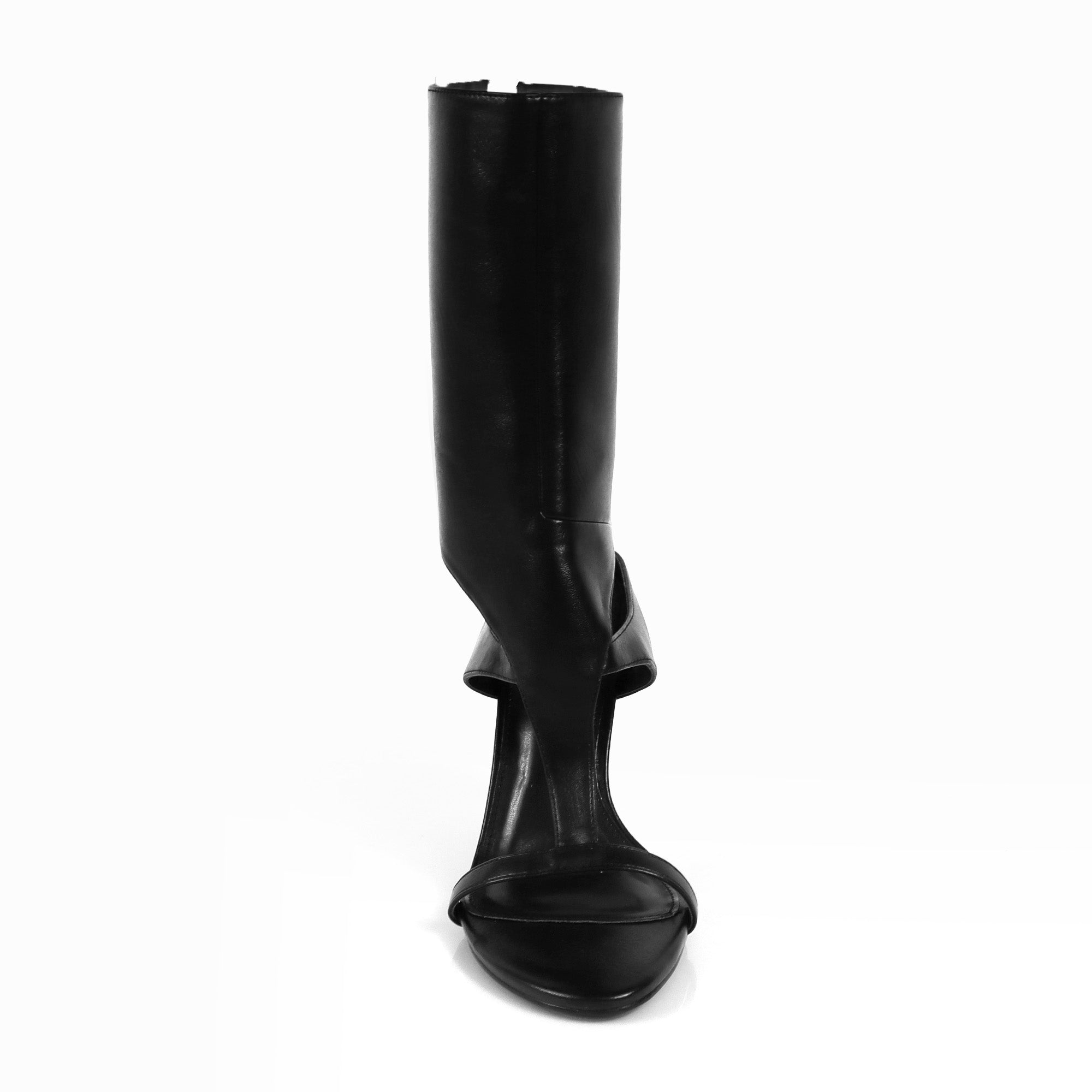 TISHA-148 ANKLE-HIGH OPEN TOE HEEL BLACK
