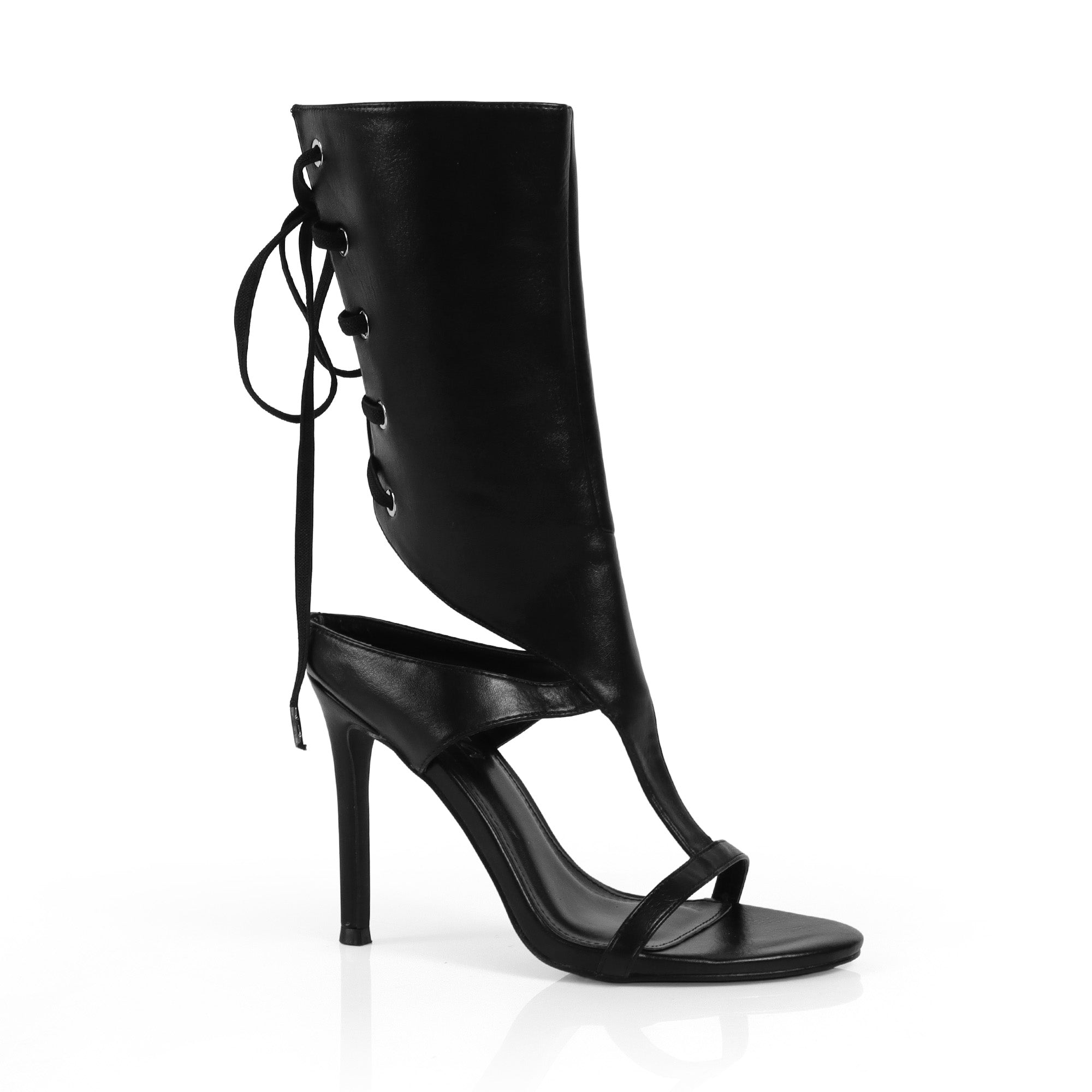 TISHA-148 ANKLE-HIGH OPEN TOE HEEL BLACK