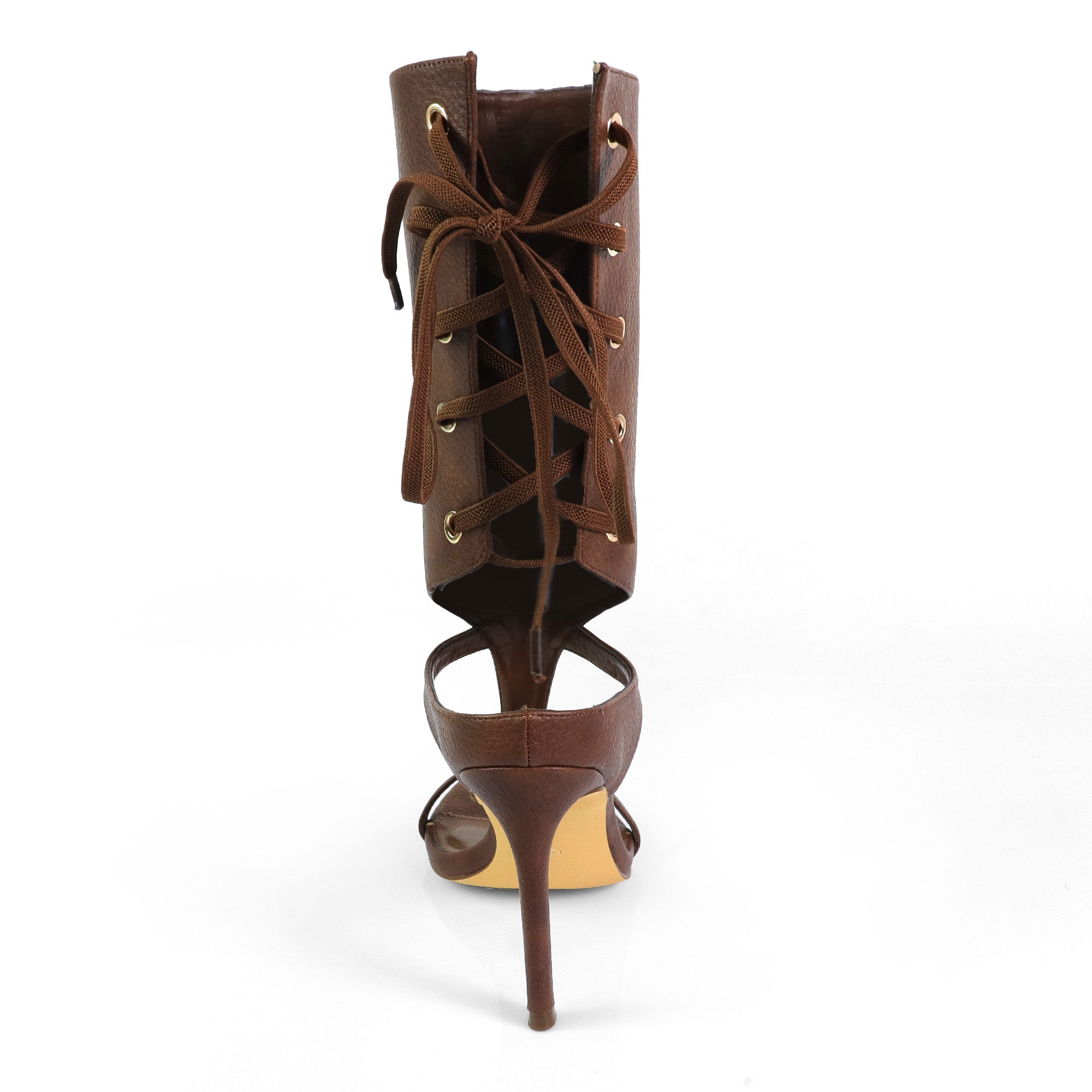 TISHA-148 ANKLE-HIGH OPEN TOE HEEL BURNISH BROWN