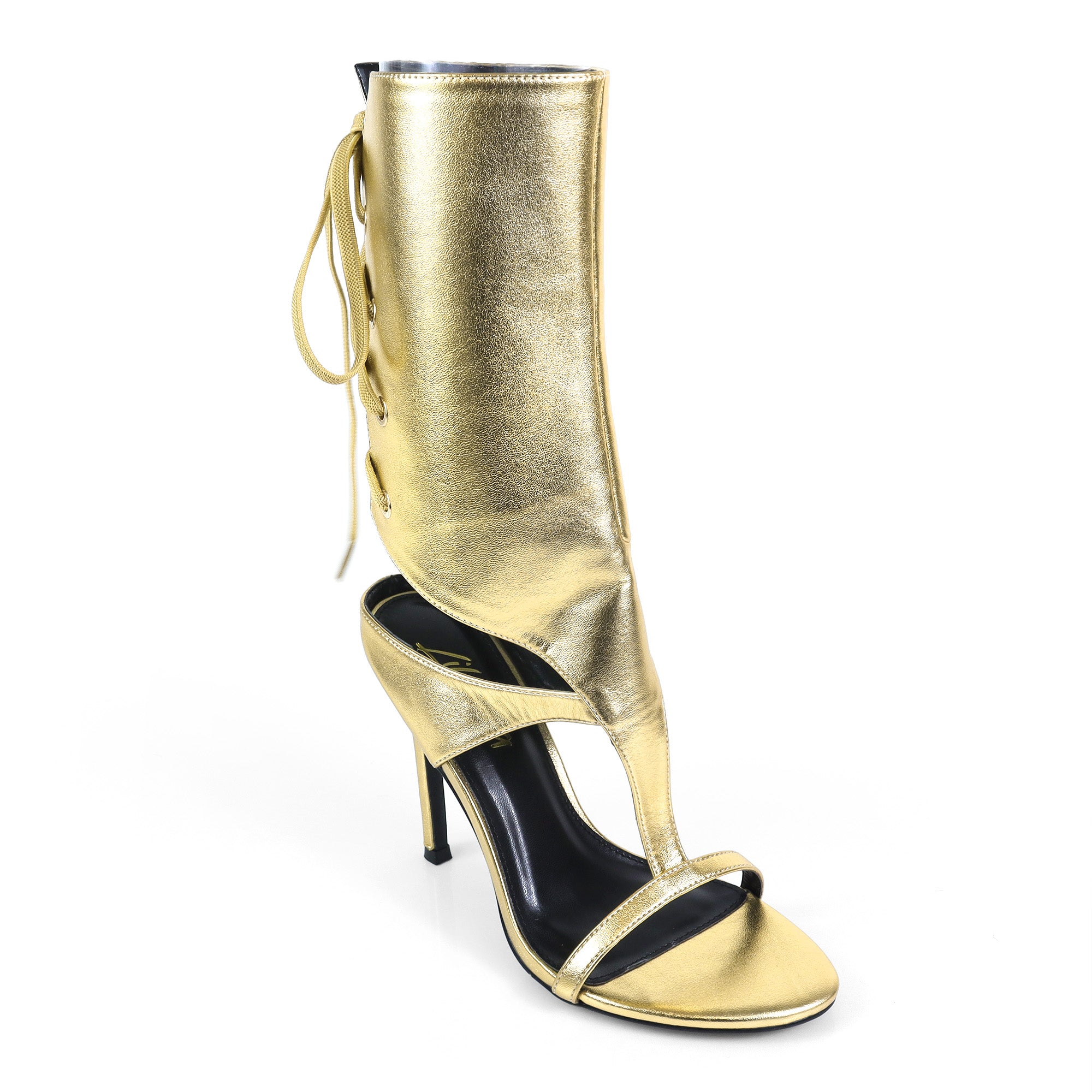 TISHA-148 ANKLE-HIGH OPEN TOE HEEL BURNISH GOLD