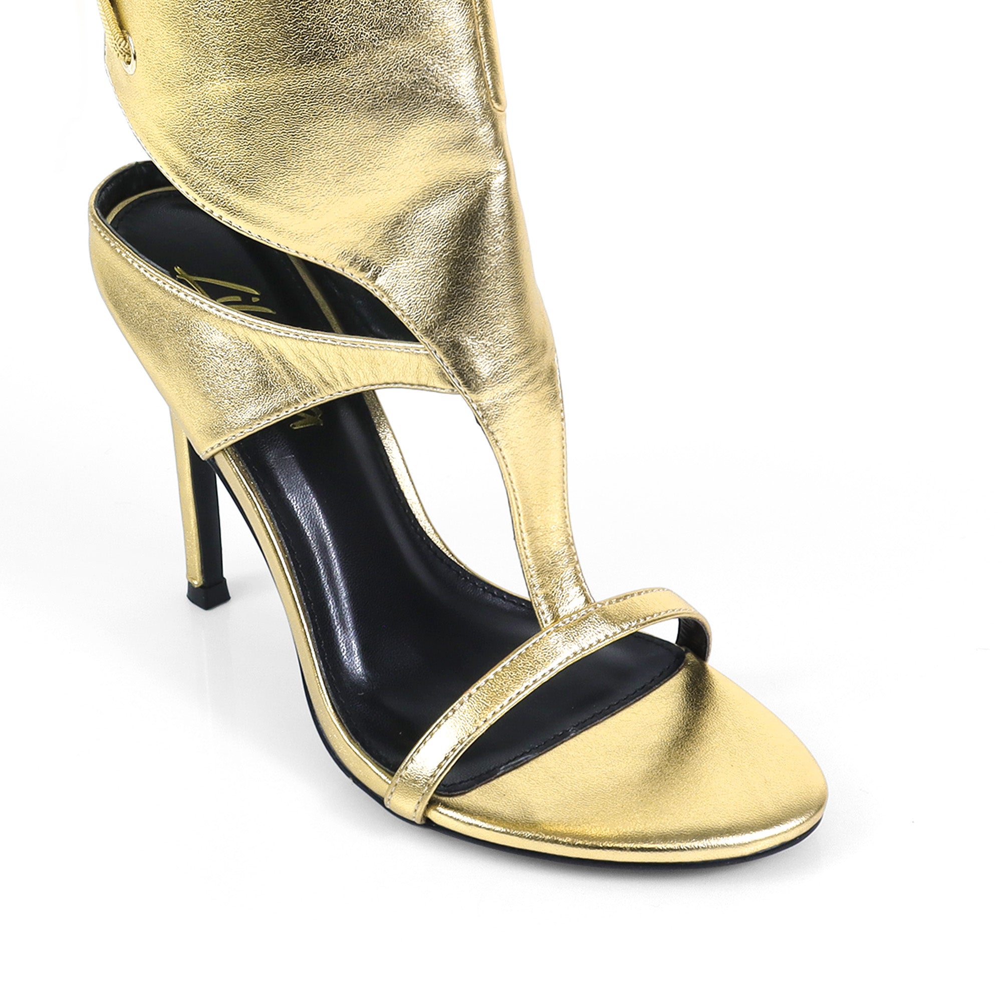 TISHA-148 ANKLE-HIGH OPEN TOE HEEL BURNISH GOLD