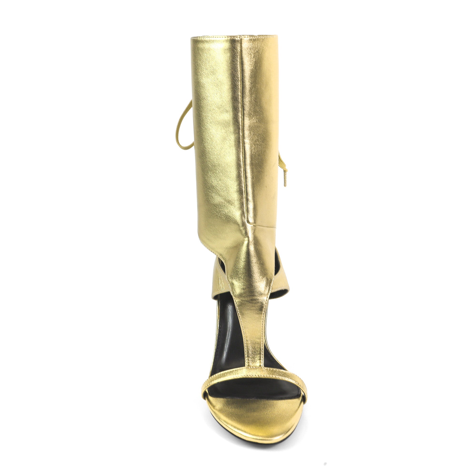 TISHA-148 ANKLE-HIGH OPEN TOE HEEL BURNISH GOLD
