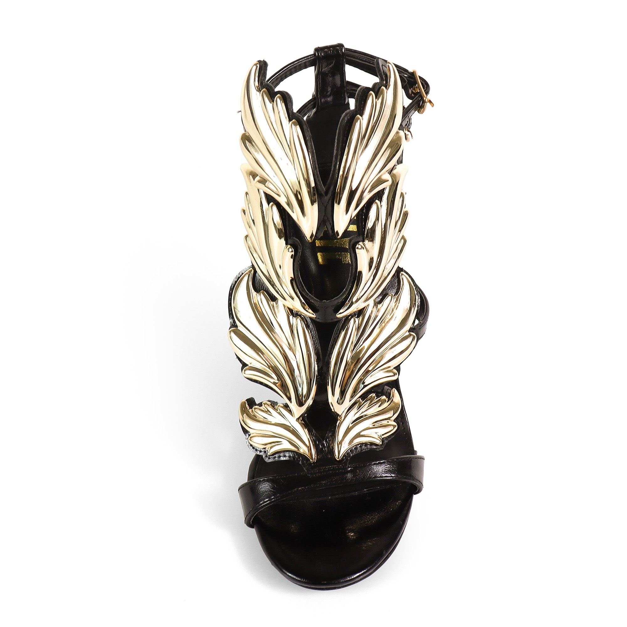 TISHA-151 HEEL WITH WING DESIGN BLACK/GOLD