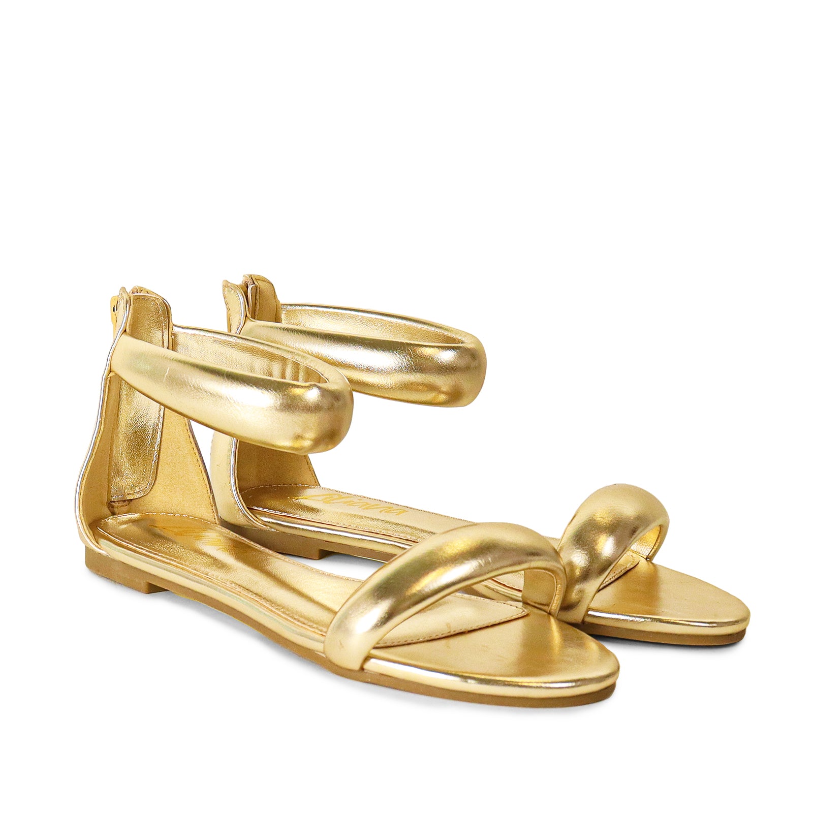 TIZZY-1 OPEN TOE PUFFY ANKLE-CUFF WITH SANDAL-GOLD