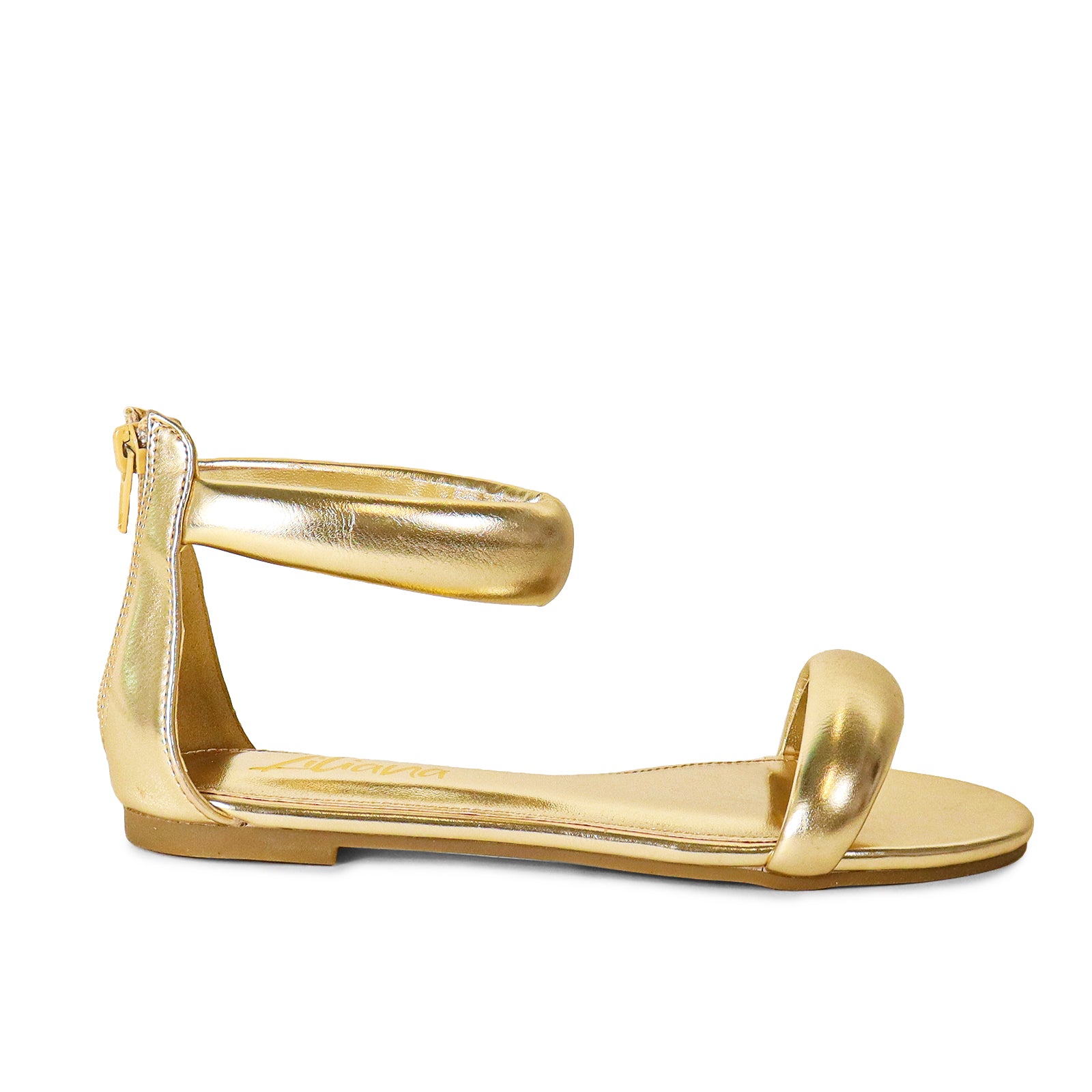TIZZY-1 OPEN TOE PUFFY ANKLE-CUFF WITH SANDAL-GOLD