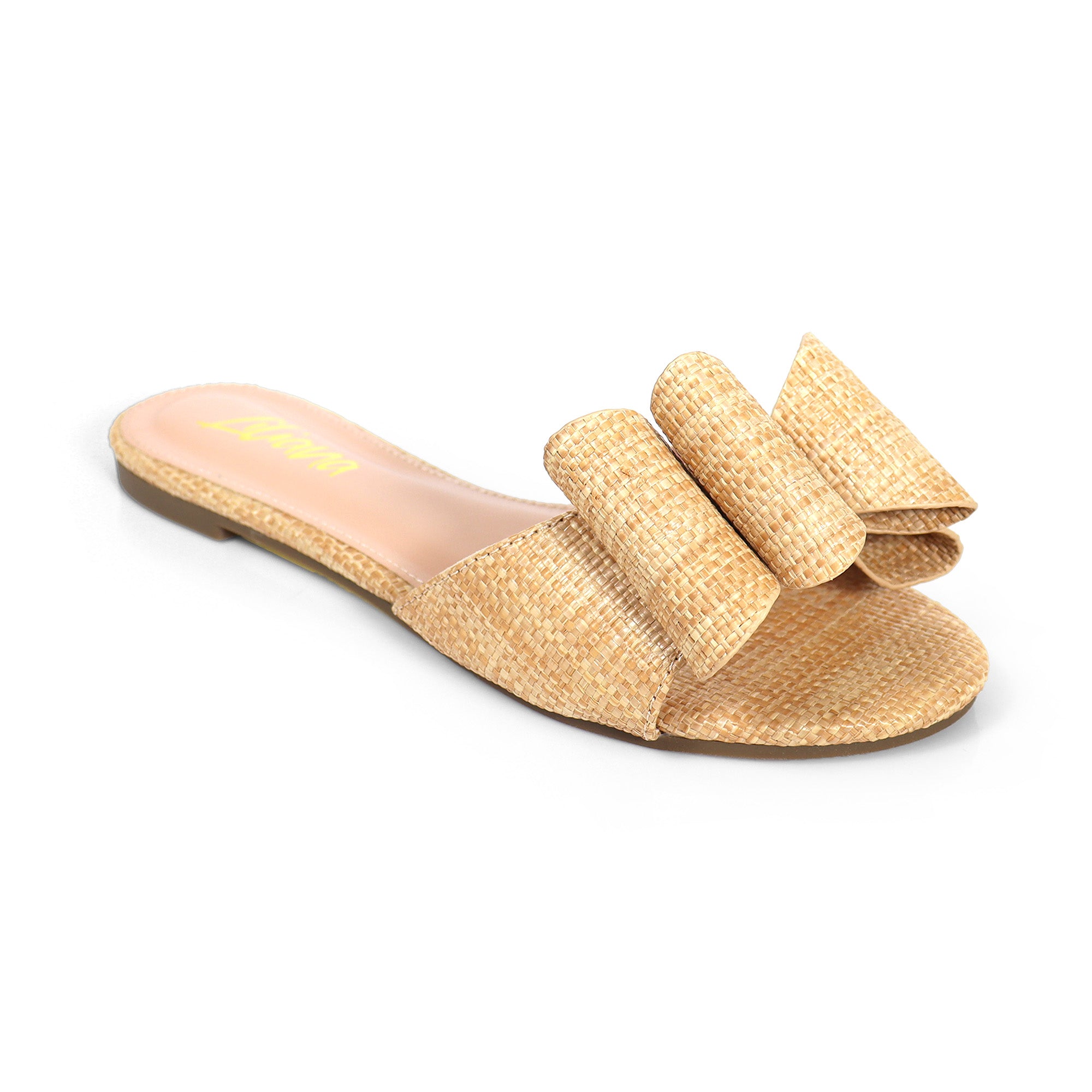 TIZZY-5A OPEN TOE DOUBLE BOW SLIDE RAFFIA