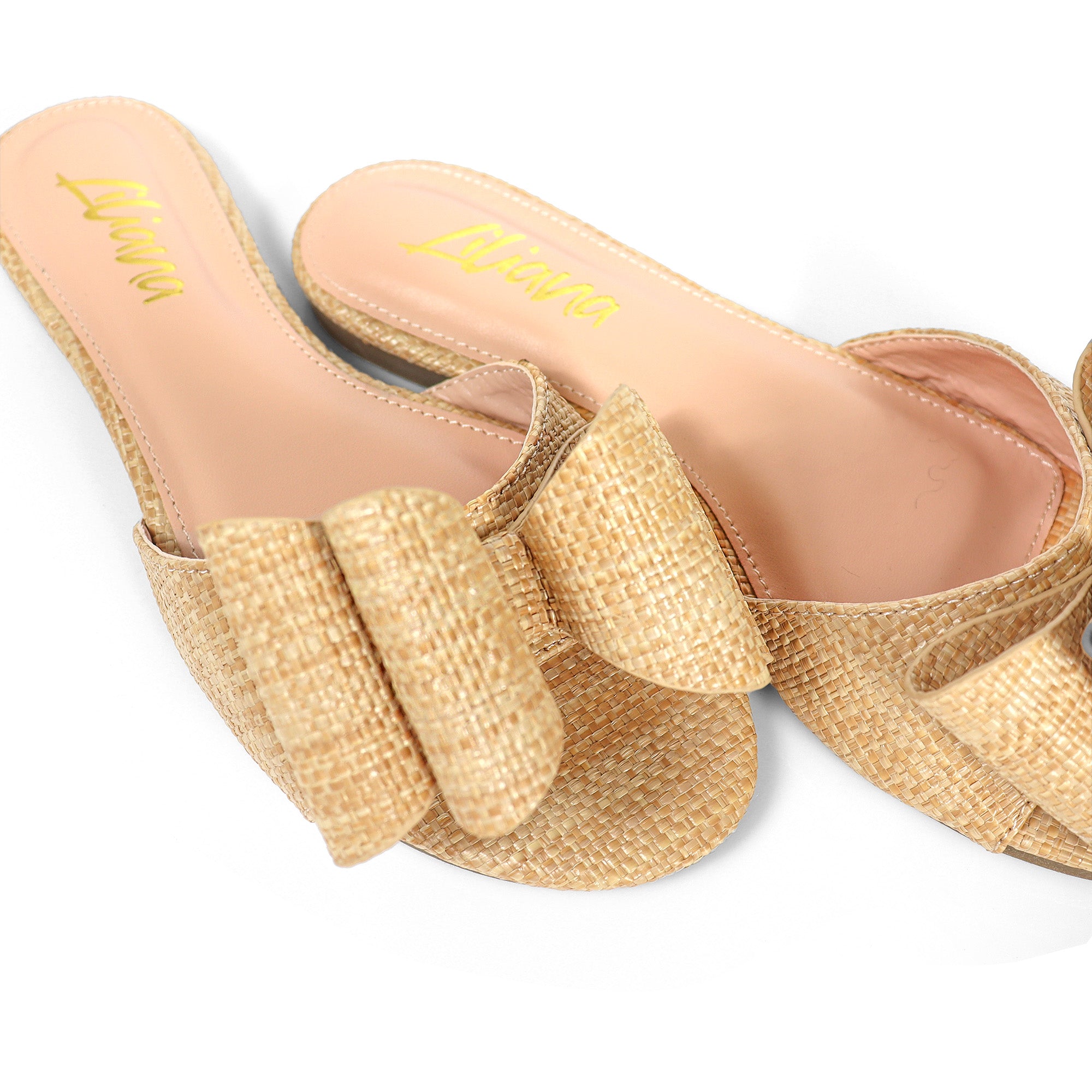 TIZZY-5A OPEN TOE DOUBLE BOW SLIDE RAFFIA