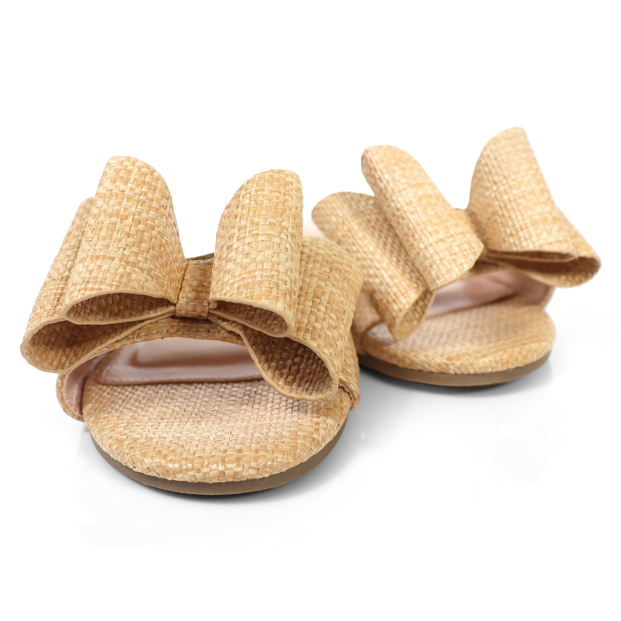 TIZZY-5A OPEN TOE DOUBLE BOW SLIDE RAFFIA