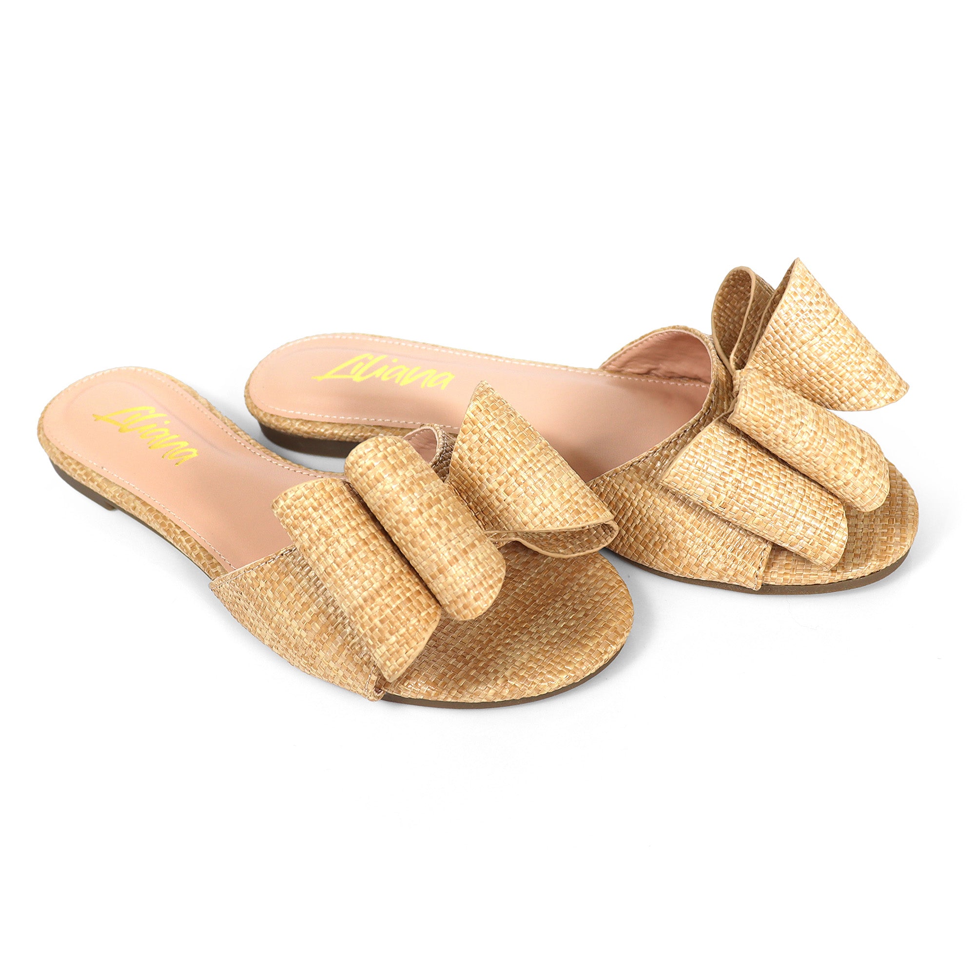 TIZZY-5A OPEN TOE DOUBLE BOW SLIDE RAFFIA
