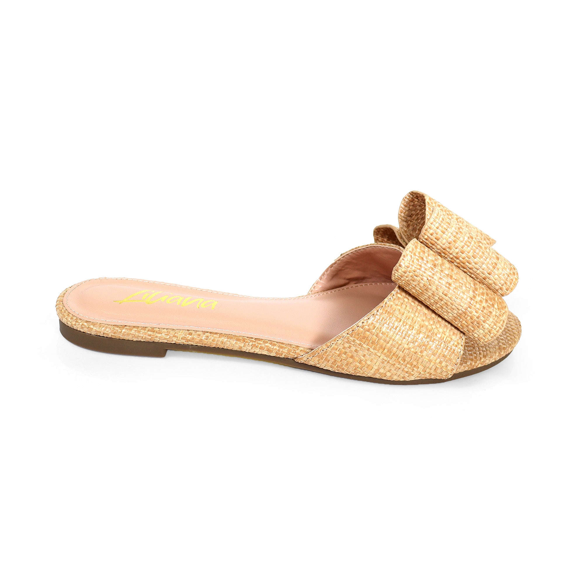 TIZZY-5A OPEN TOE DOUBLE BOW SLIDE RAFFIA