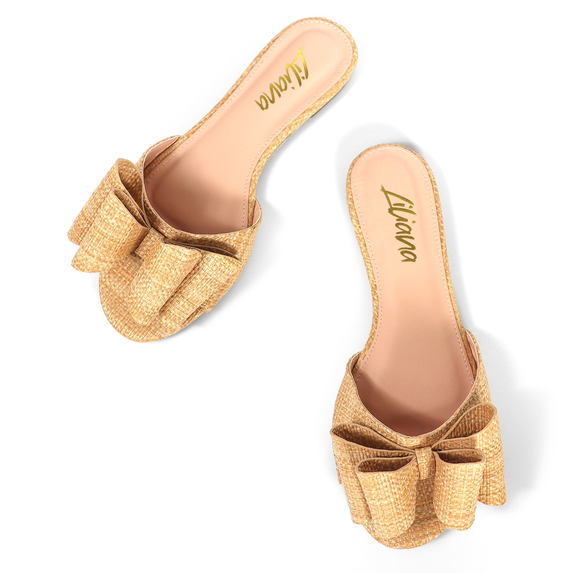 TIZZY-5A OPEN TOE DOUBLE BOW SLIDE RAFFIA