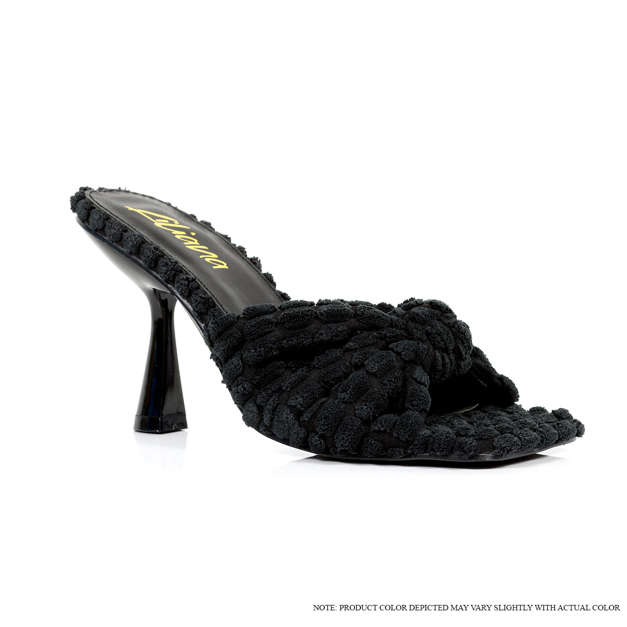 TONKA-1 SQUARED TOE TOWEL KNOT MULE WITH MID HEEL-BLACK
