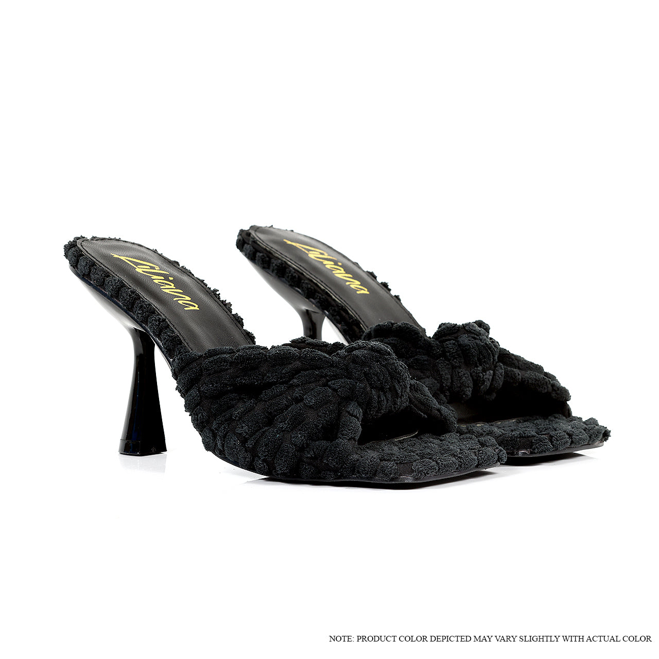 TONKA-1 SQUARED TOE TOWEL KNOT MULE WITH MID HEEL-BLACK