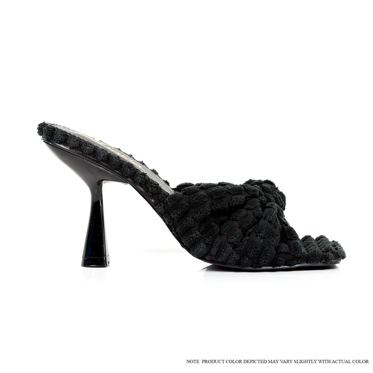 TONKA-1 SQUARED TOE TOWEL KNOT MULE WITH MID HEEL-BLACK