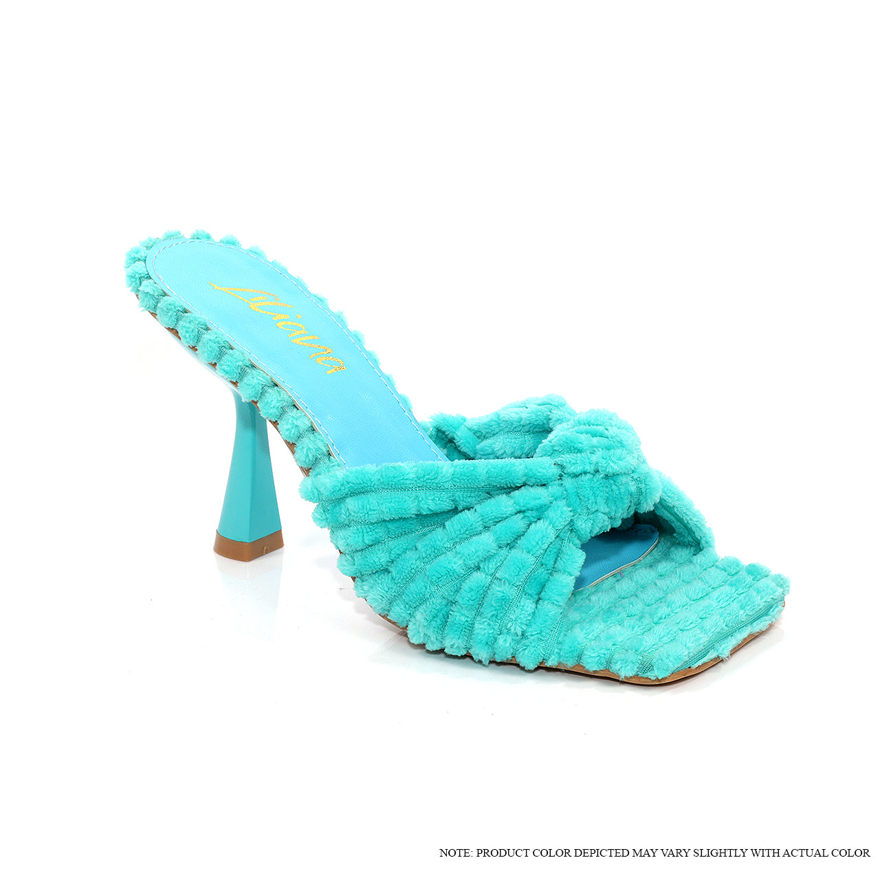 TONKA-1 SQUARED TOE TOWEL KNOT MULE WITH MID HEEL-TURQUOISE