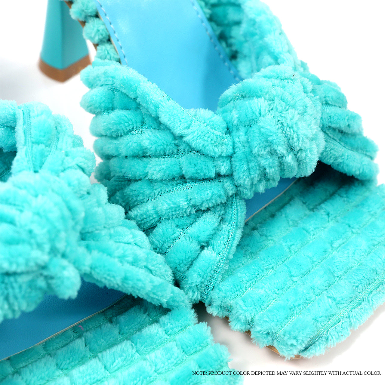 TONKA-1 SQUARED TOE TOWEL KNOT MULE WITH MID HEEL-TURQUOISE