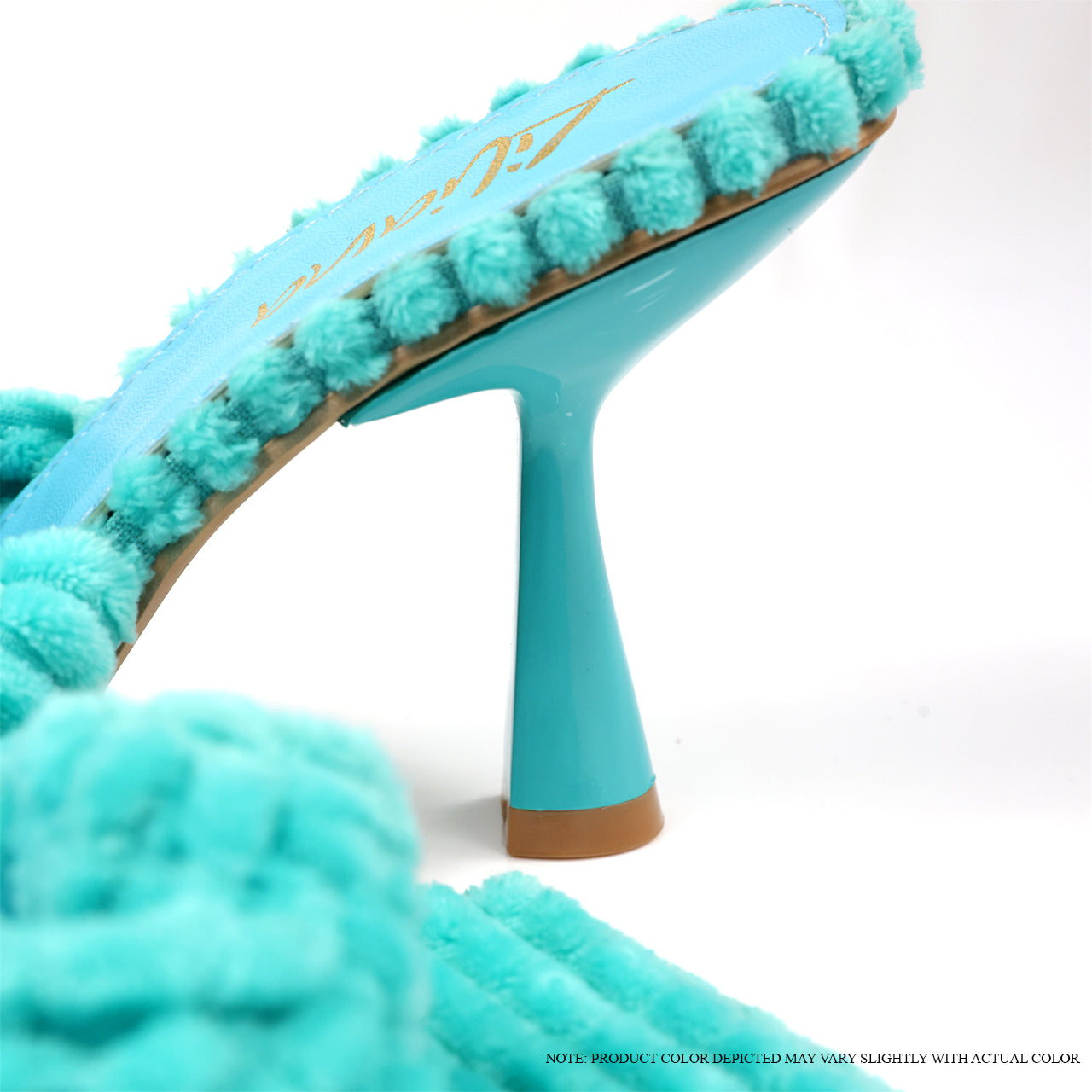 TONKA-1 SQUARED TOE TOWEL KNOT MULE WITH MID HEEL-TURQUOISE