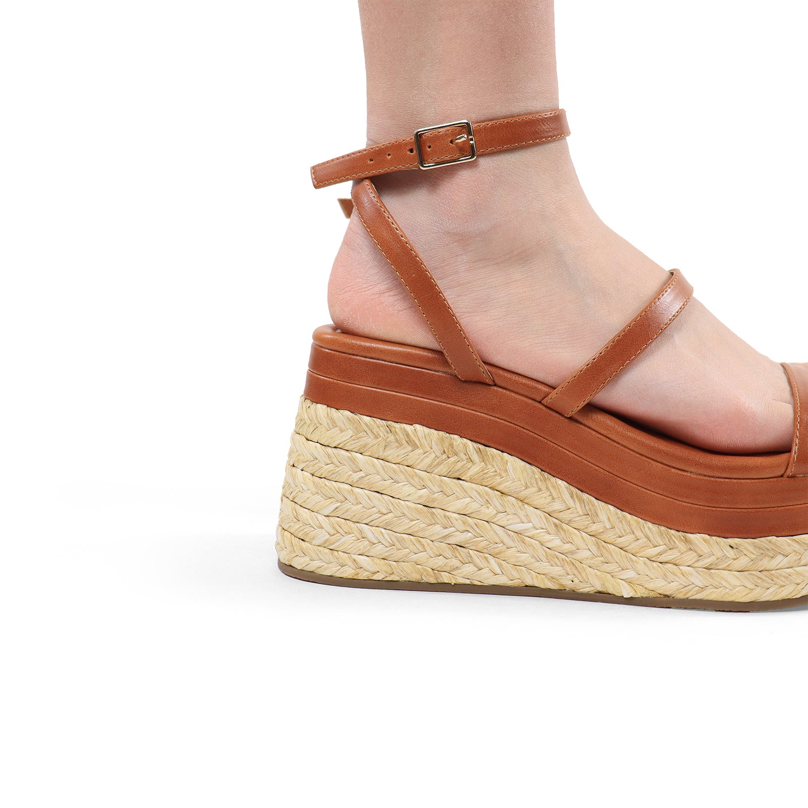 TORA-1 OPEN TOE ANKLE BUCKLE WITH/PLATFORM TAN