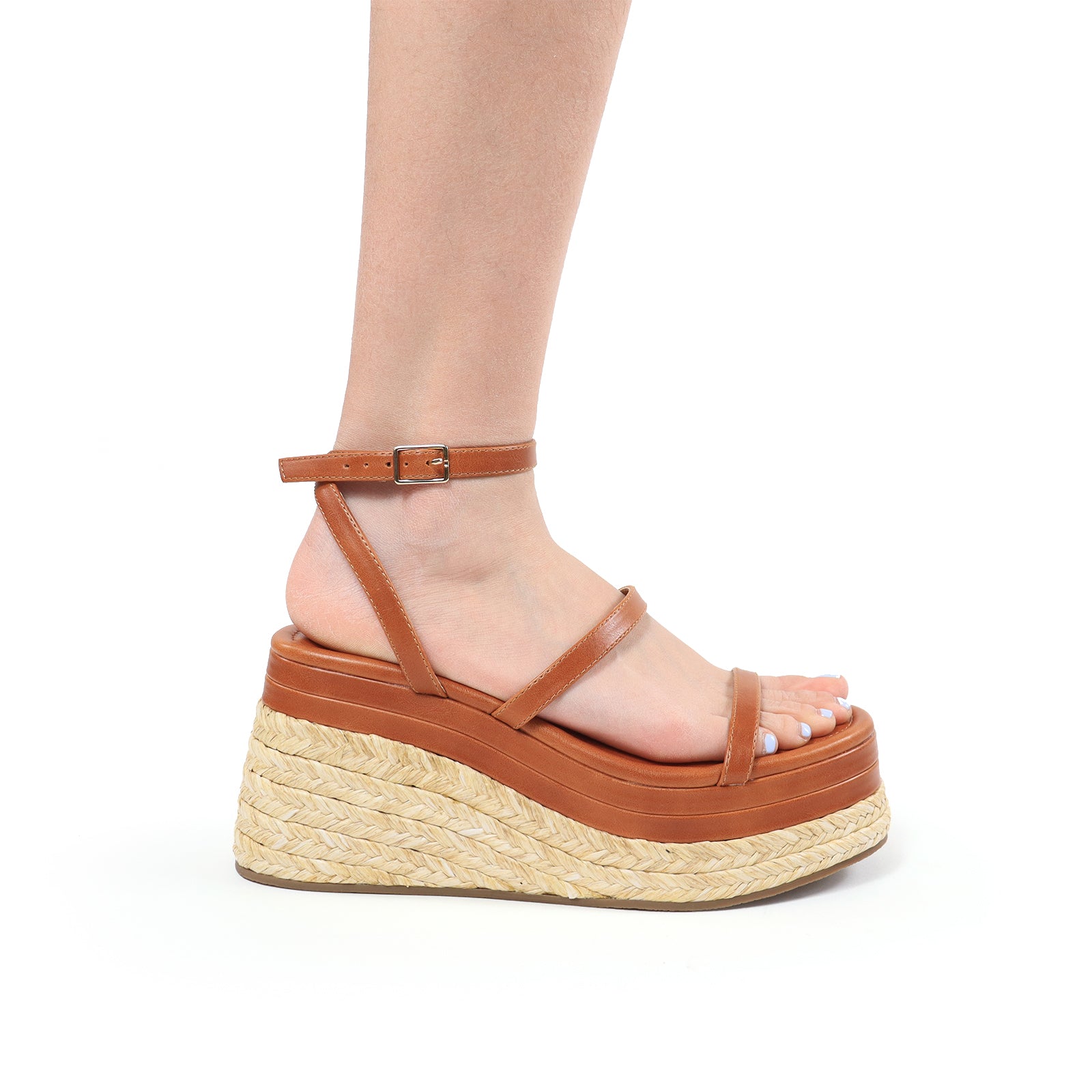 TORA-1 OPEN TOE ANKLE BUCKLE WITH/PLATFORM TAN