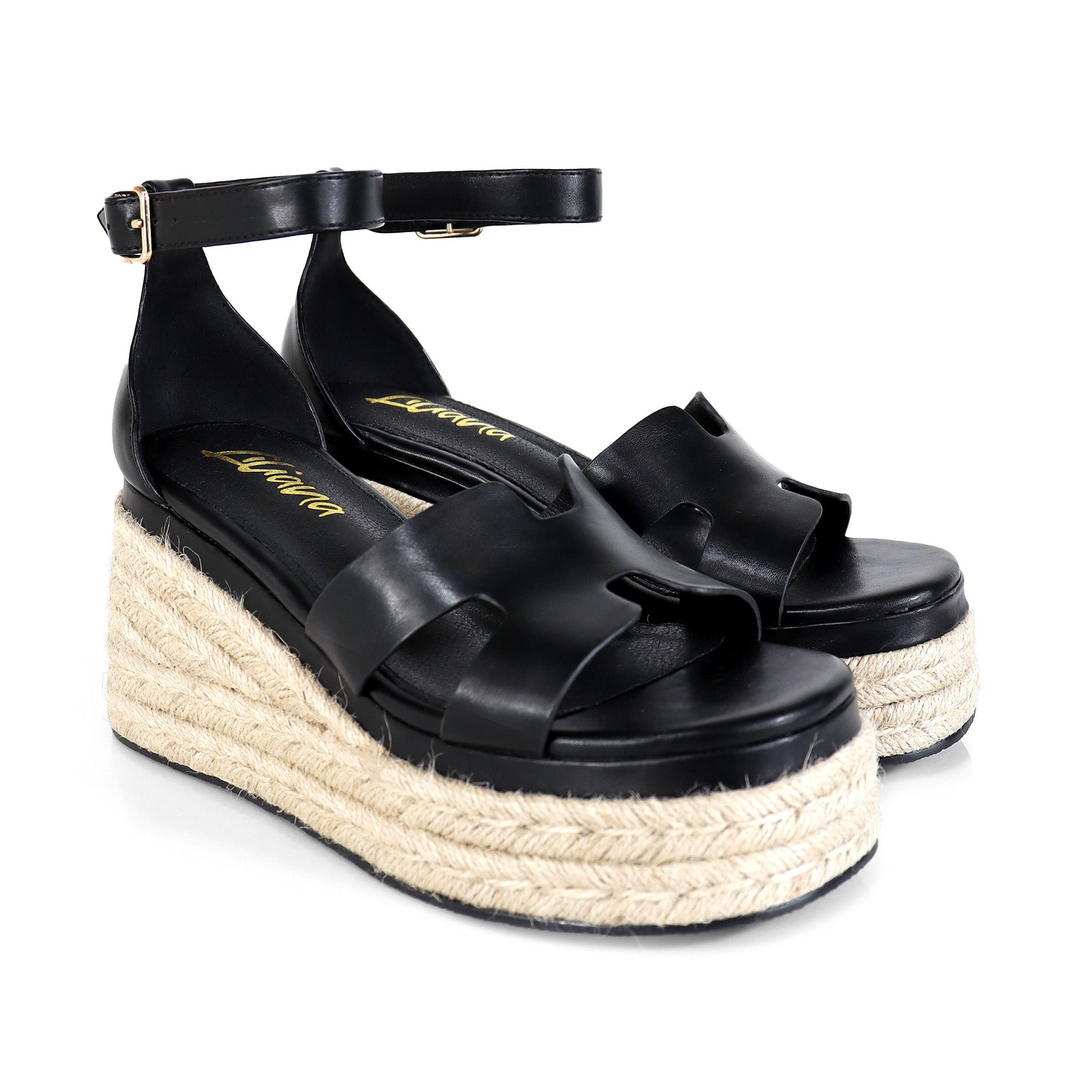 TORA-2 OPEN TOE ANKLE WITH/PLATFORM ESPADRILLE BLACK