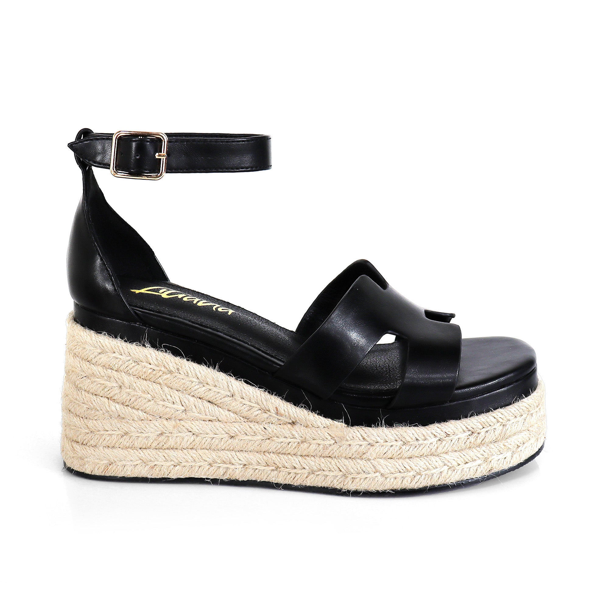 TORA-2 OPEN TOE ANKLE WITH/PLATFORM ESPADRILLE BLACK