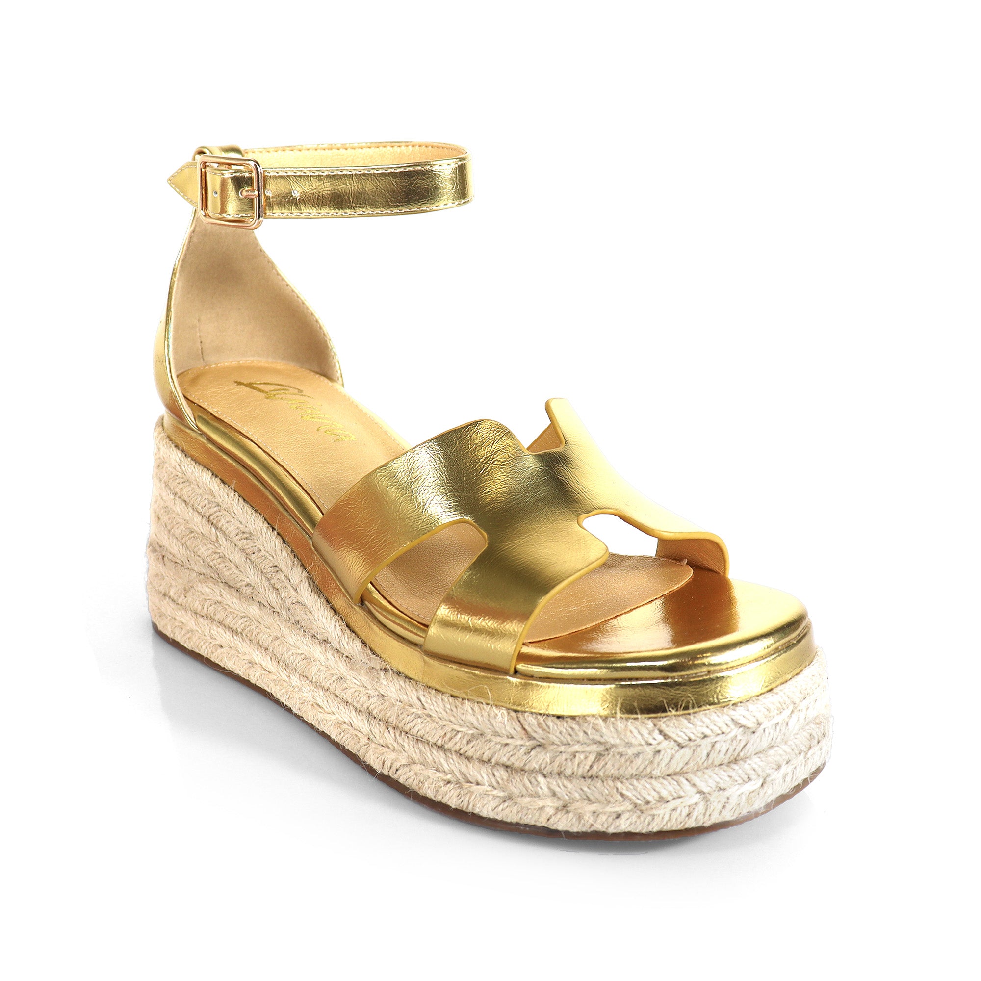 TORA-2 OPEN TOE ANKLE WITH/PLATFORM ESPADRILLE GOLD
