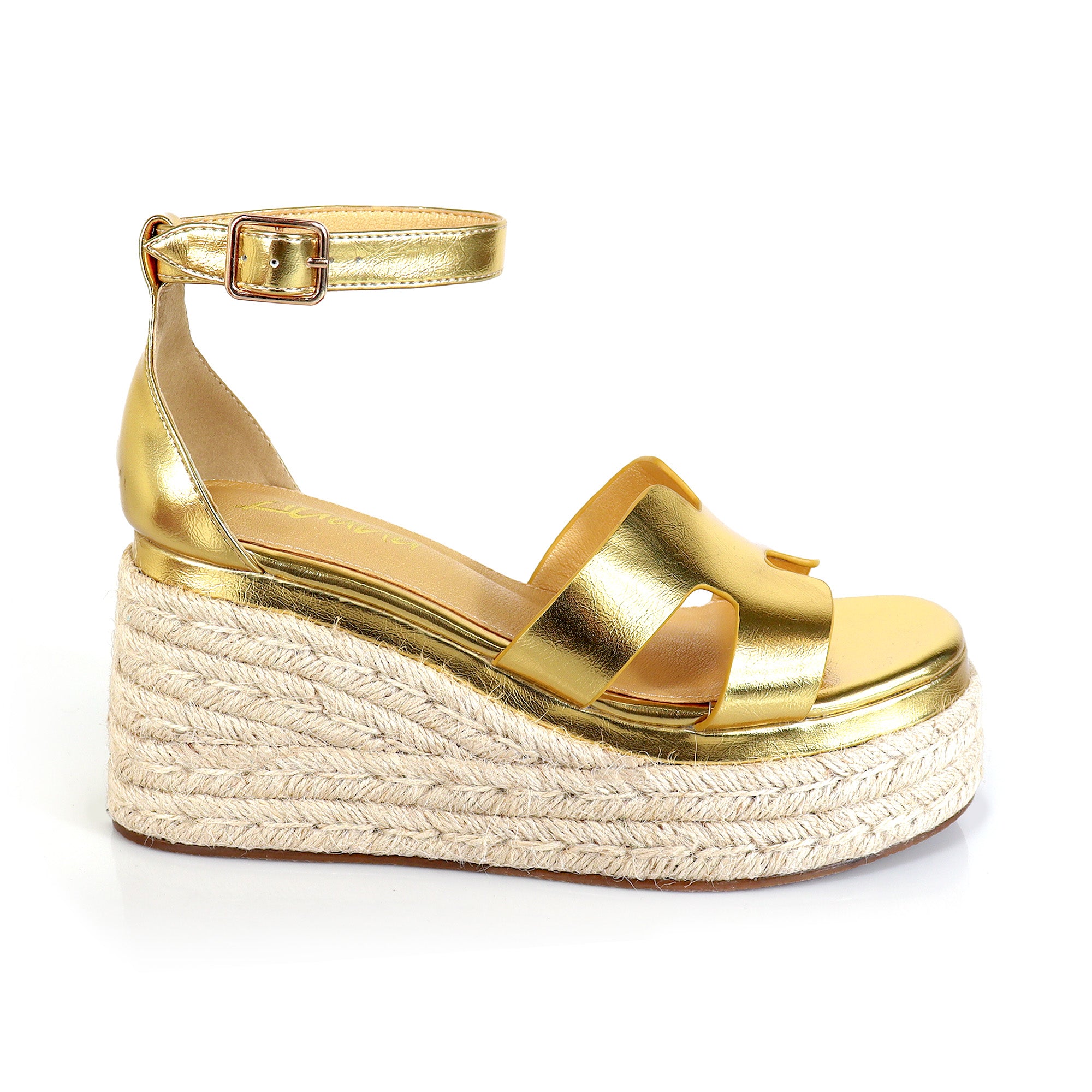 TORA-2 OPEN TOE ANKLE WITH/PLATFORM ESPADRILLE GOLD