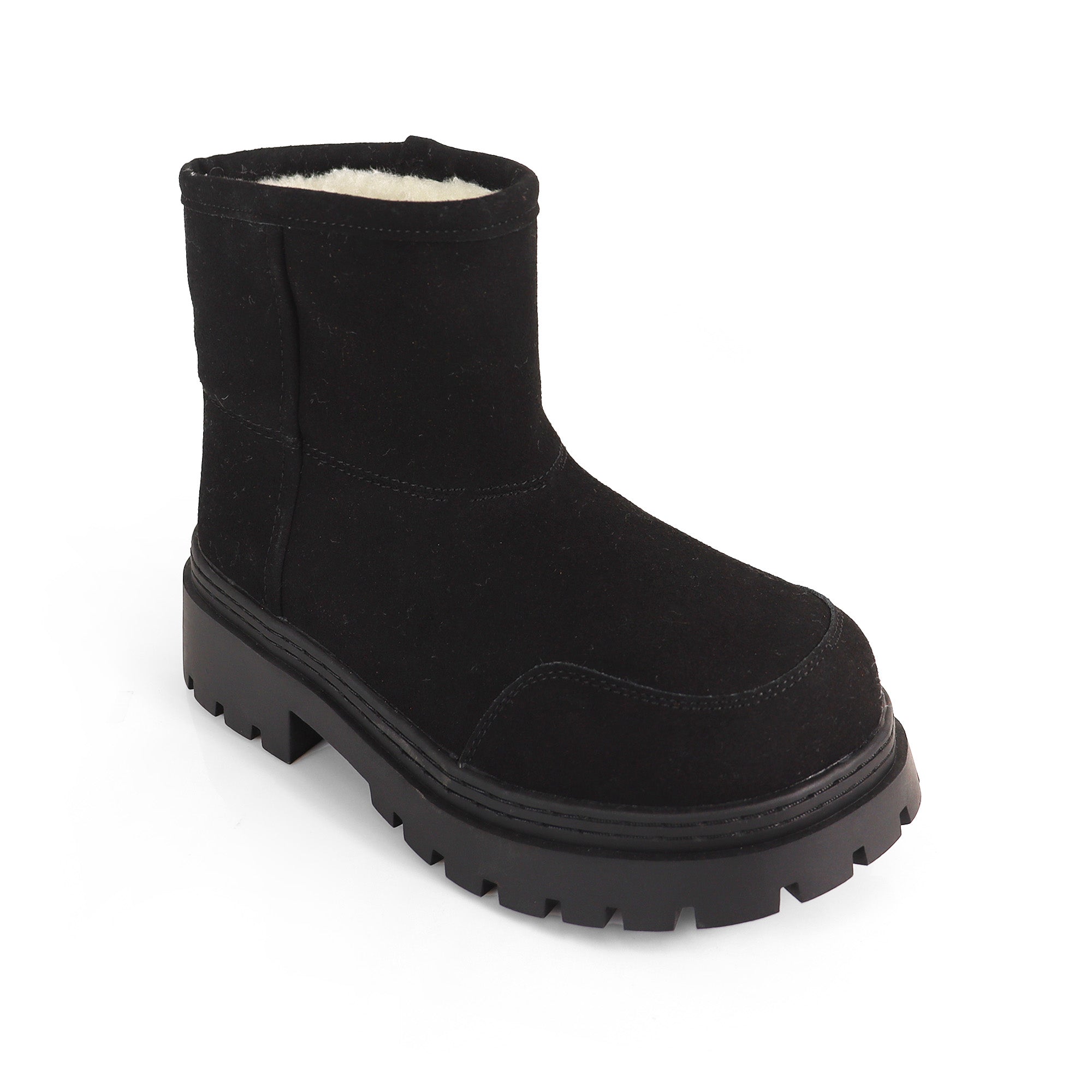 TORRIA-1 ROUND TOE ALASKA ANKLE BOOTS W/ LUG SOLE BLACK