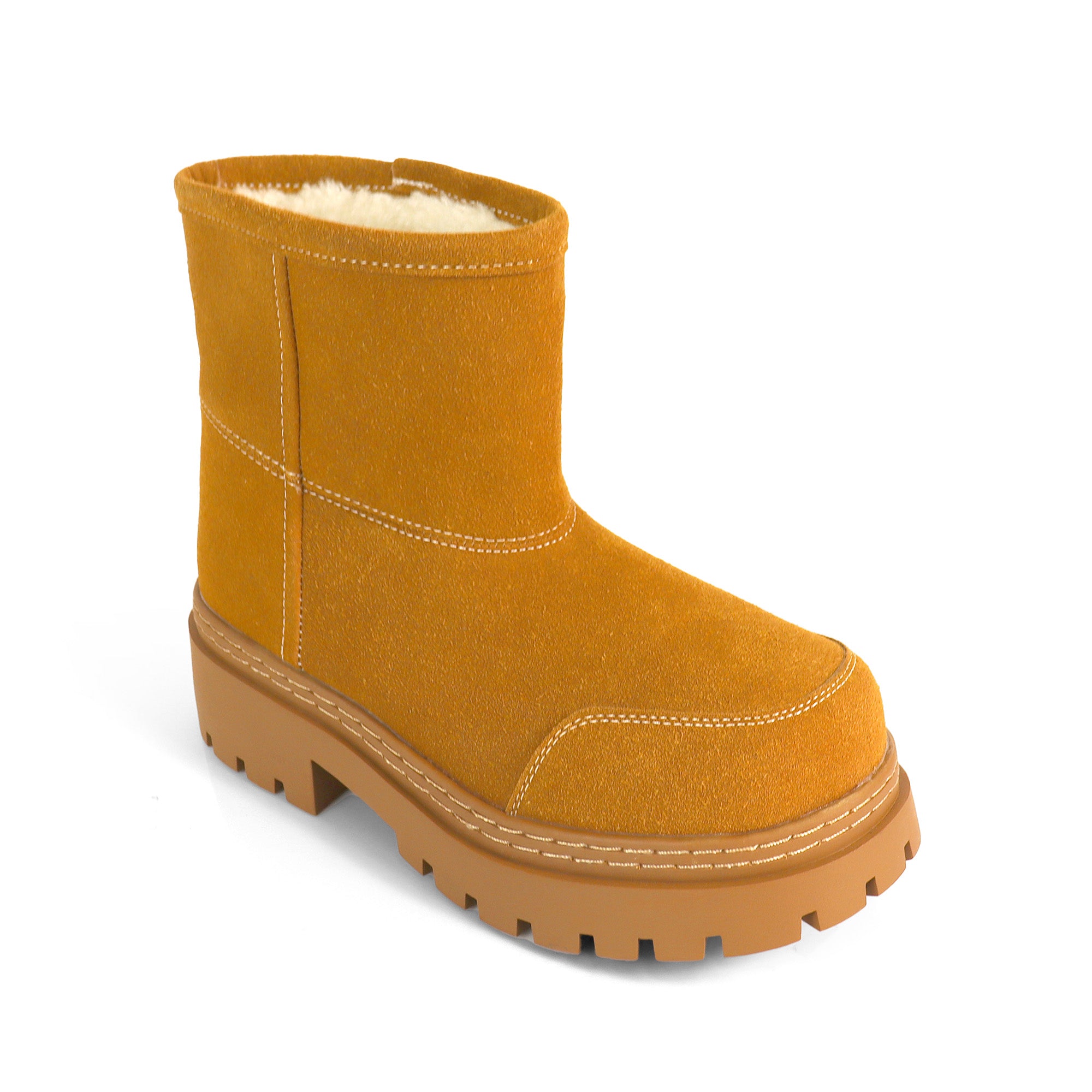 TORRIA-1 ROUND TOE ALASKA ANKLE BOOTS W/ LUG SOLE CAMEL