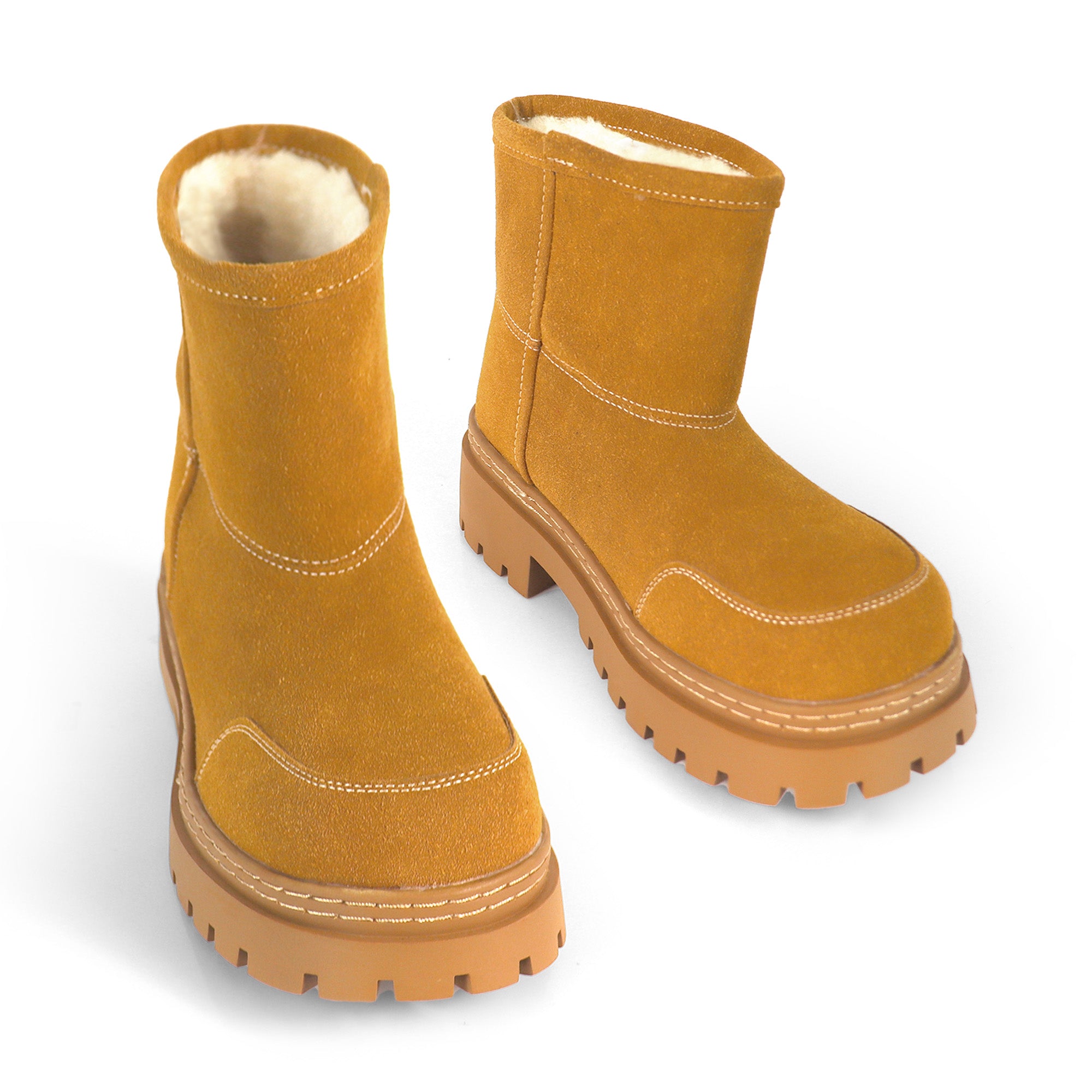 TORRIA-1 ROUND TOE ALASKA ANKLE BOOTS W/ LUG SOLE CAMEL