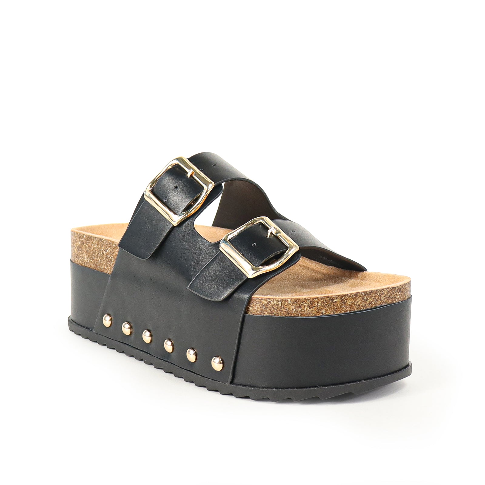 TOYA-3 DUO BUCKLE THICK PLATFORM SANDAL BLACK