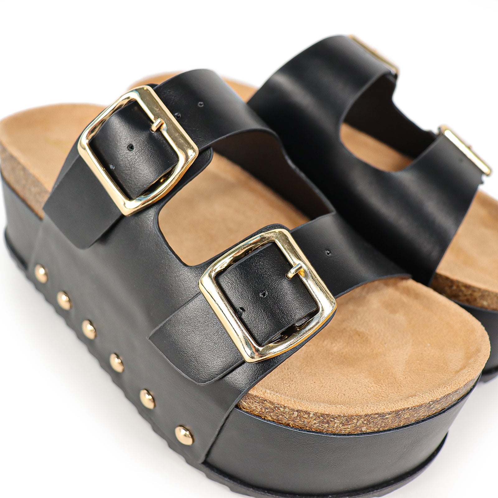 TOYA-3 DUO BUCKLE THICK PLATFORM SANDAL BLACK