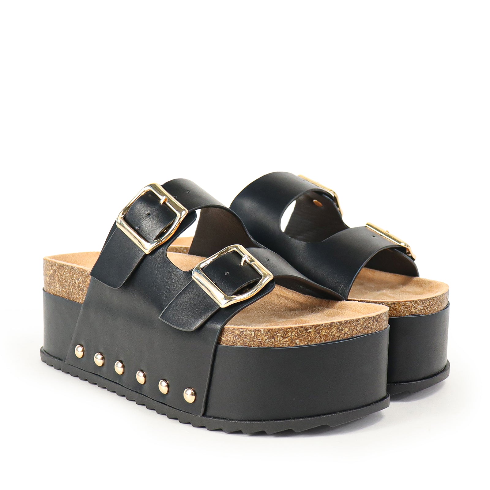 TOYA-3 DUO BUCKLE THICK PLATFORM SANDAL BLACK