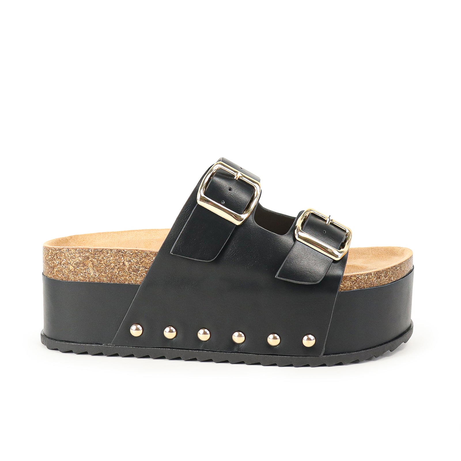 TOYA-3 DUO BUCKLE THICK PLATFORM SANDAL BLACK