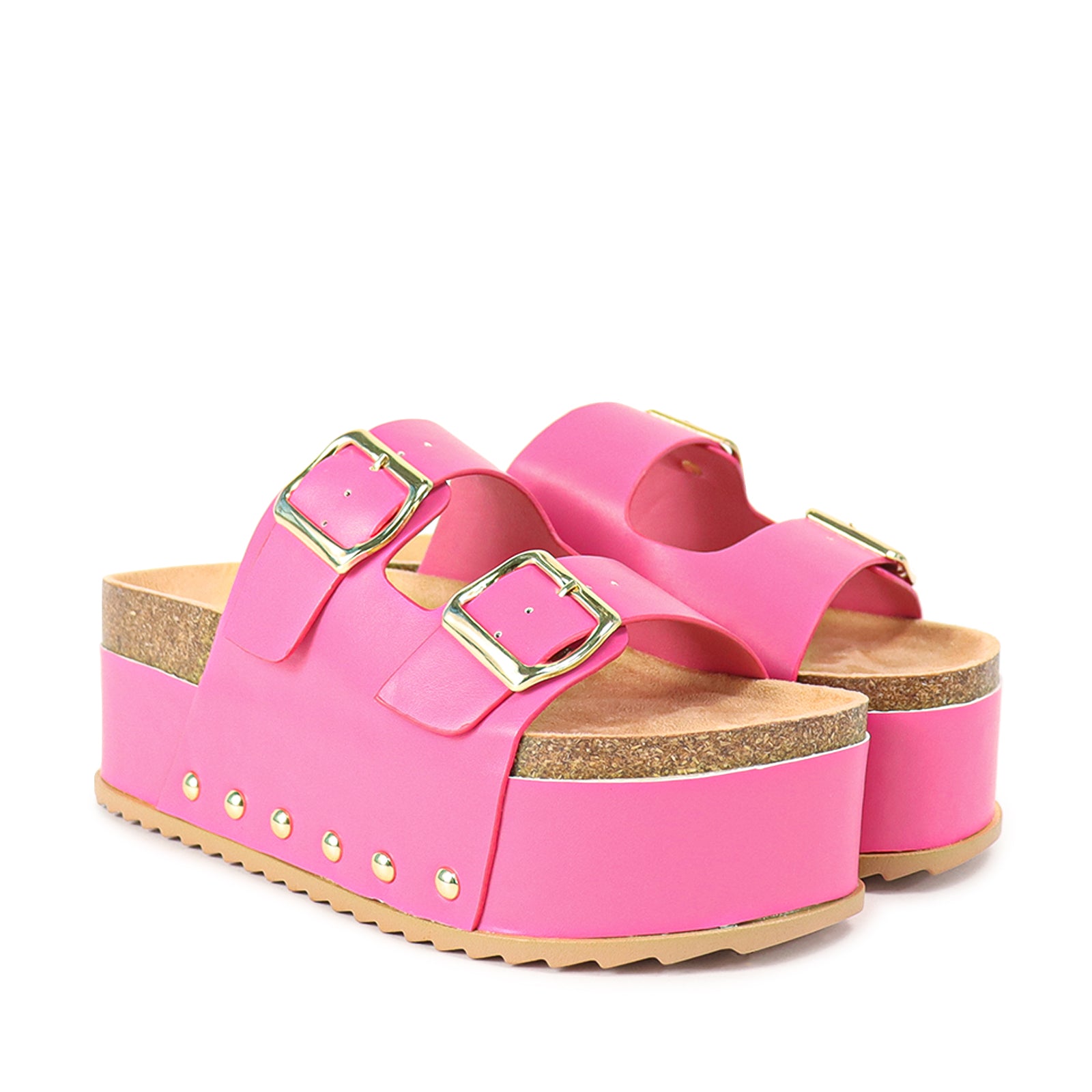 TOYA-3 DUO BUCKLE THICK PLATFORM SANDAL FUCHSIA