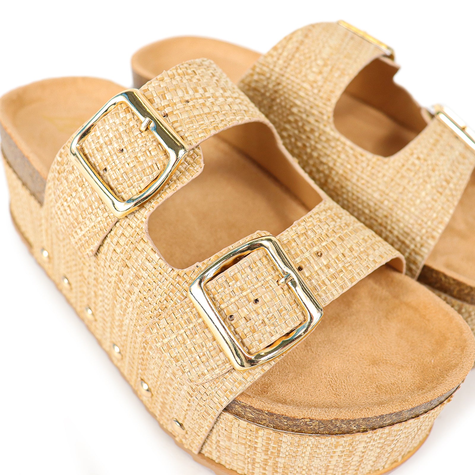 TOYA-3 DUO BUCKLE THICK PLATFORM SANDAL RAFFIA