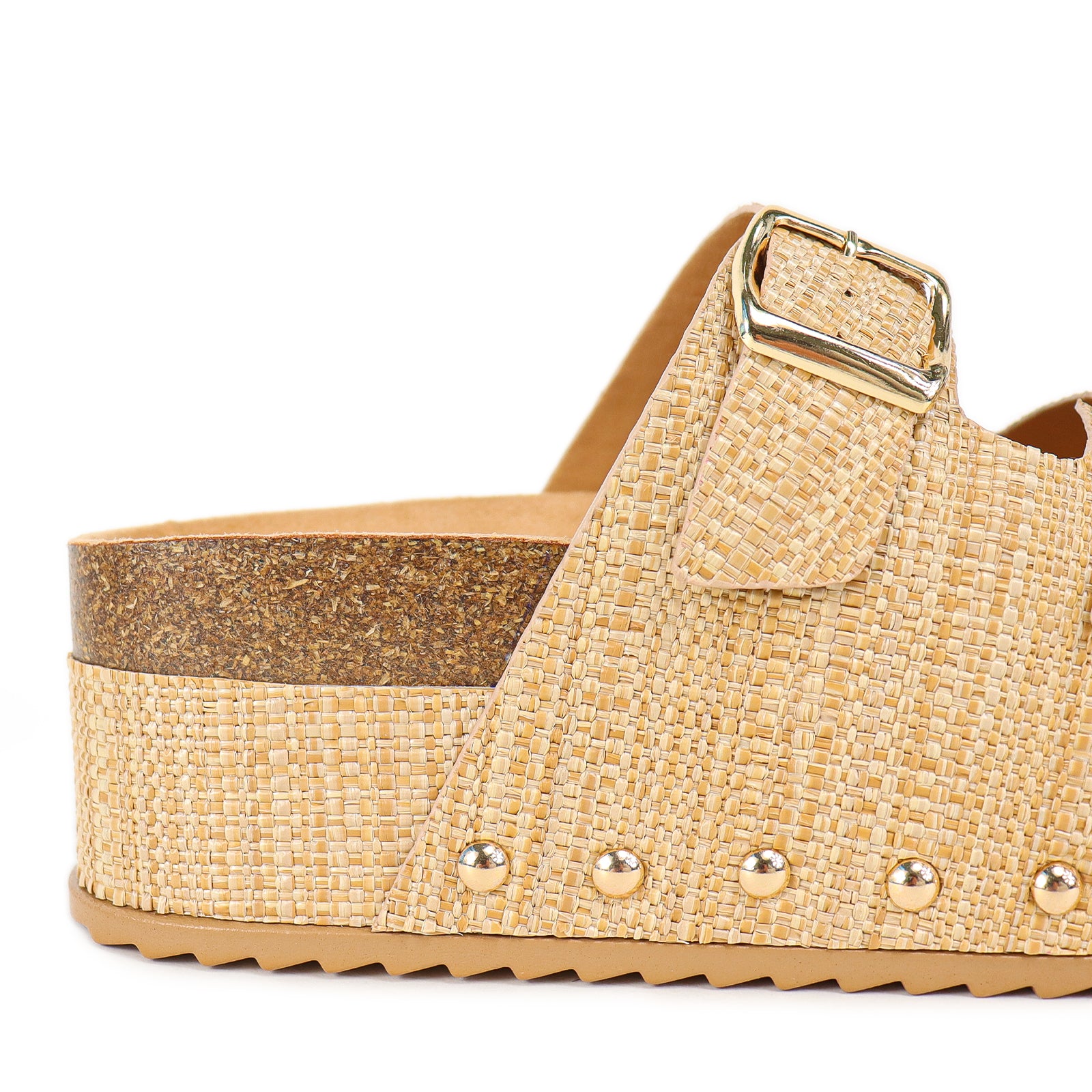 TOYA-3 DUO BUCKLE THICK PLATFORM SANDAL RAFFIA