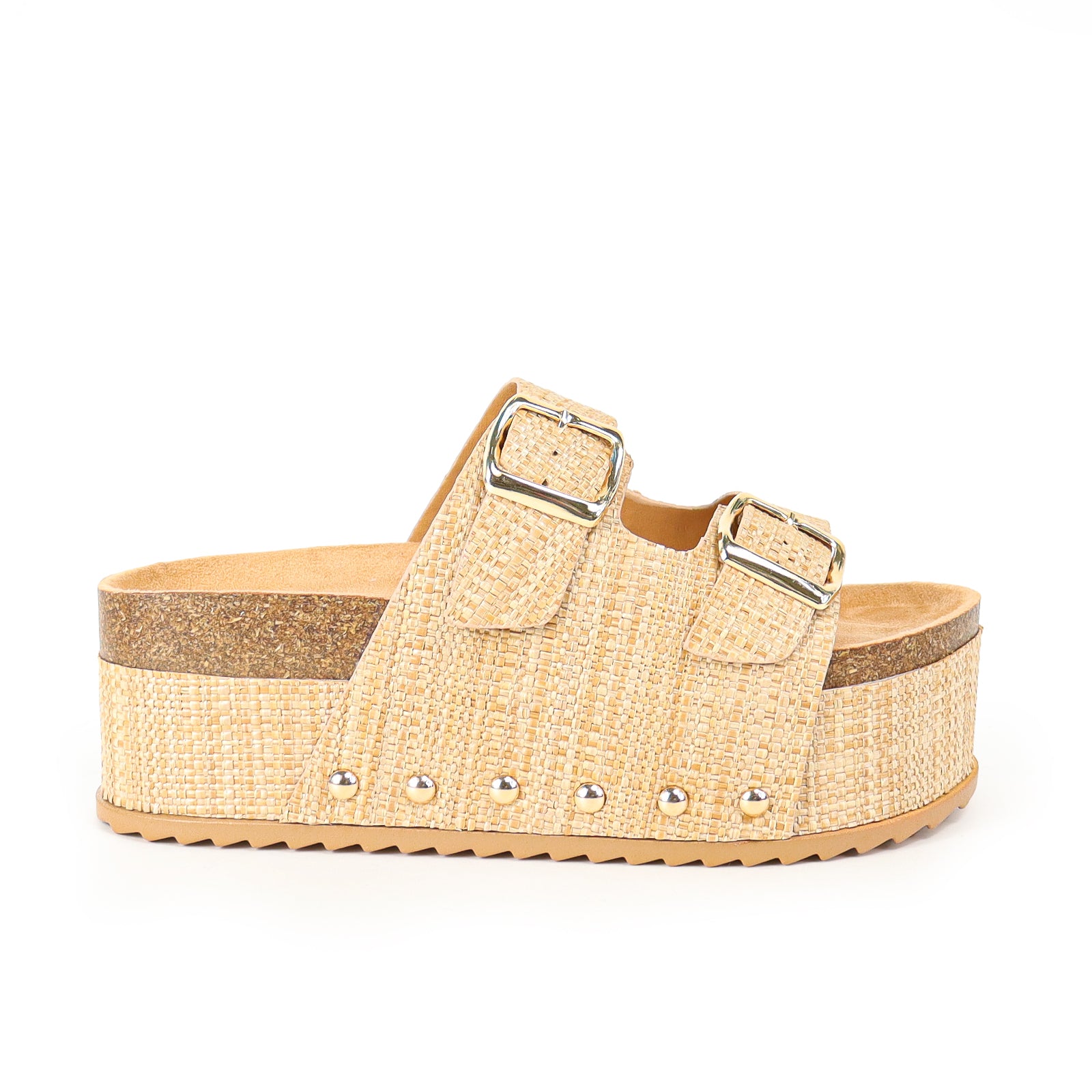 TOYA-3 DUO BUCKLE THICK PLATFORM SANDAL RAFFIA