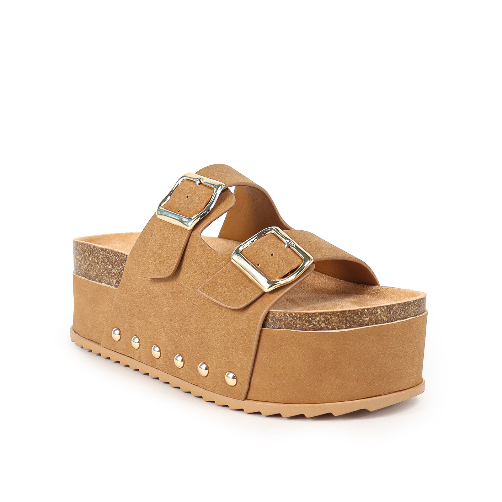 TOYA-3 DUO BUCKLE THICK PLATFORM SANDAL TAN
