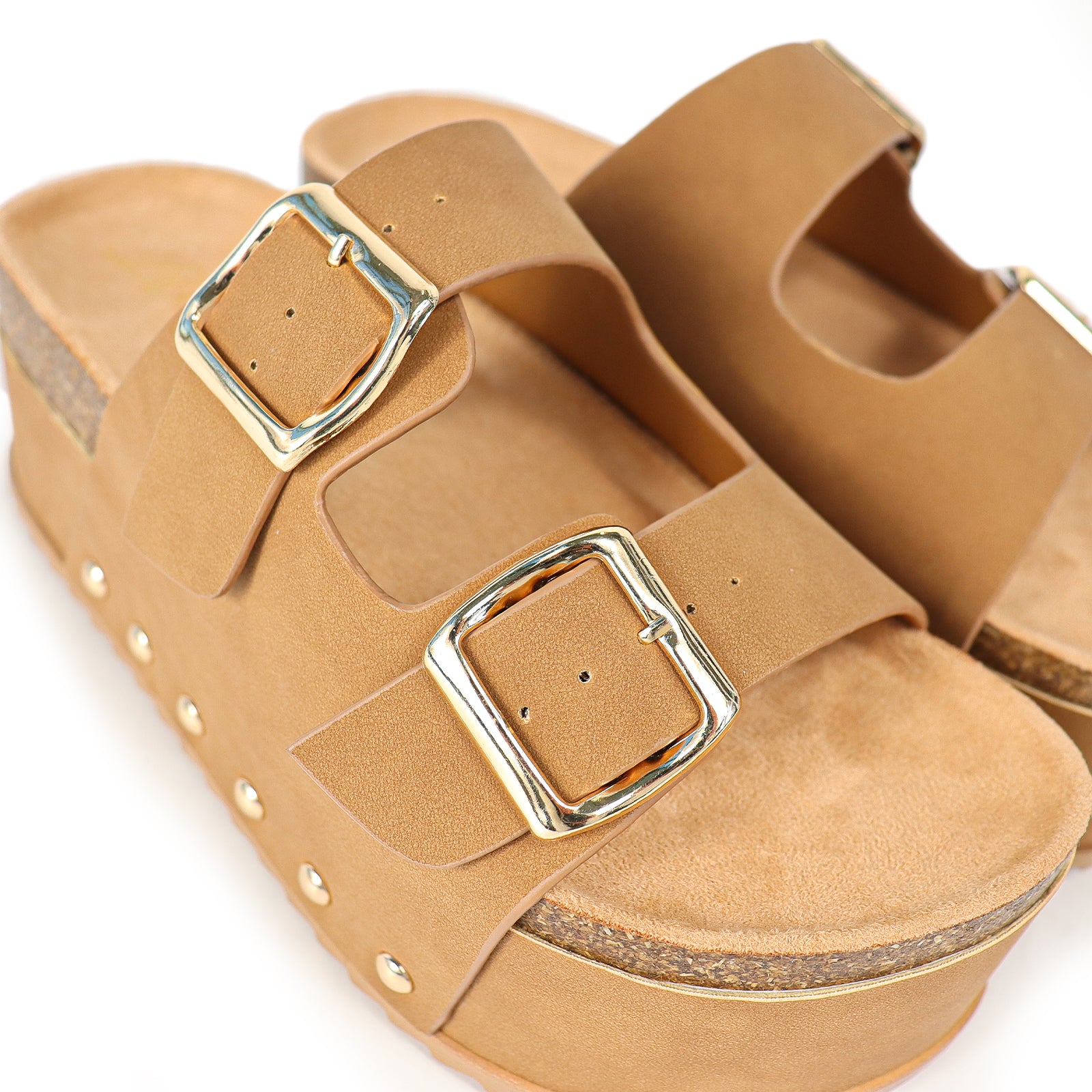 TOYA-3 DUO BUCKLE THICK PLATFORM SANDAL TAN