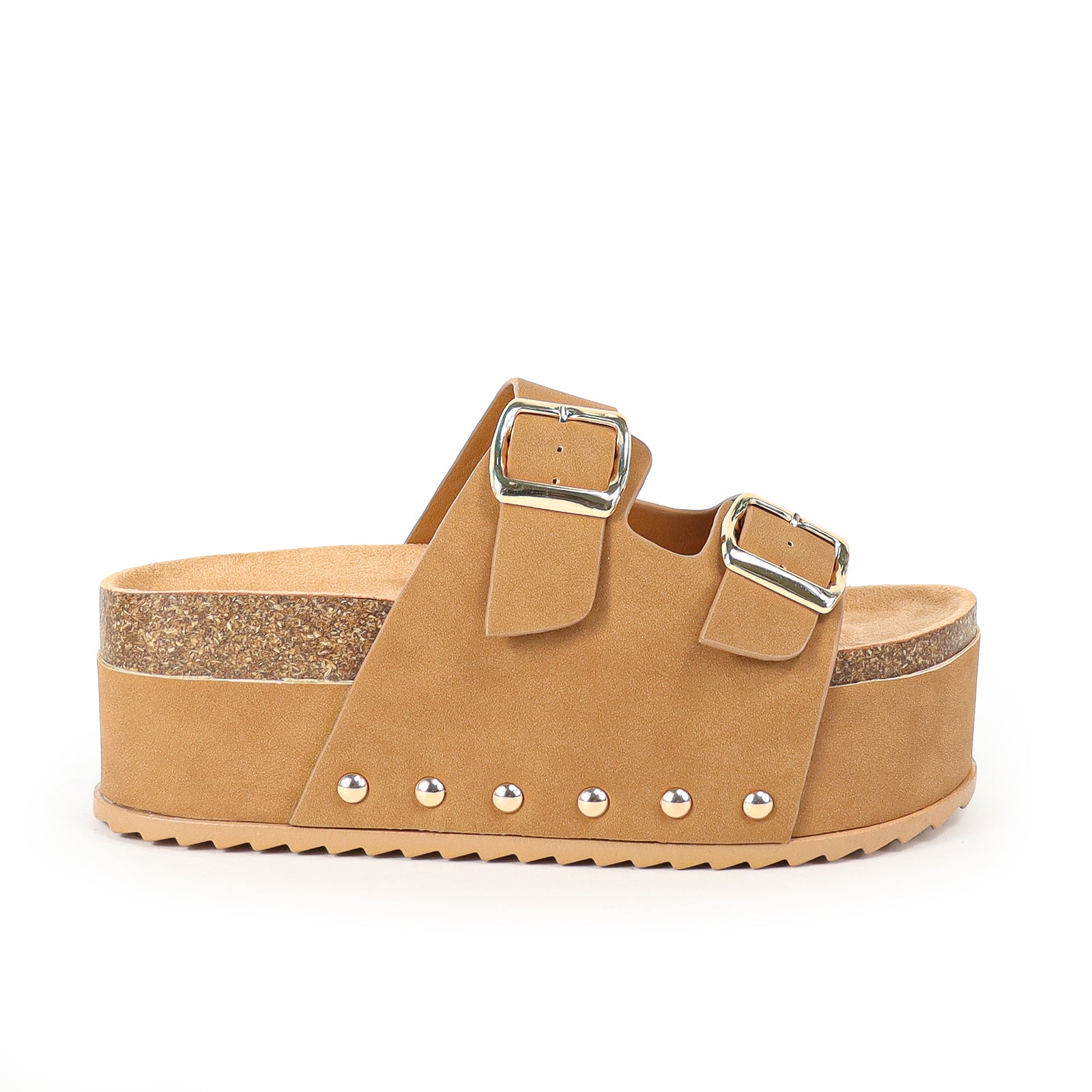 TOYA-3 DUO BUCKLE THICK PLATFORM SANDAL TAN
