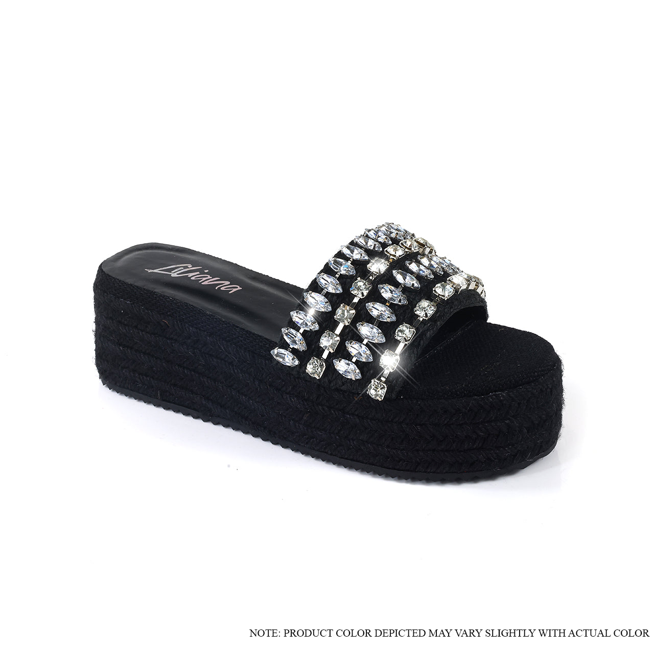 VENETA-1 OPEN-TOE RHINESTONE WITH FLATFORM ESPADRILLE-BLACK