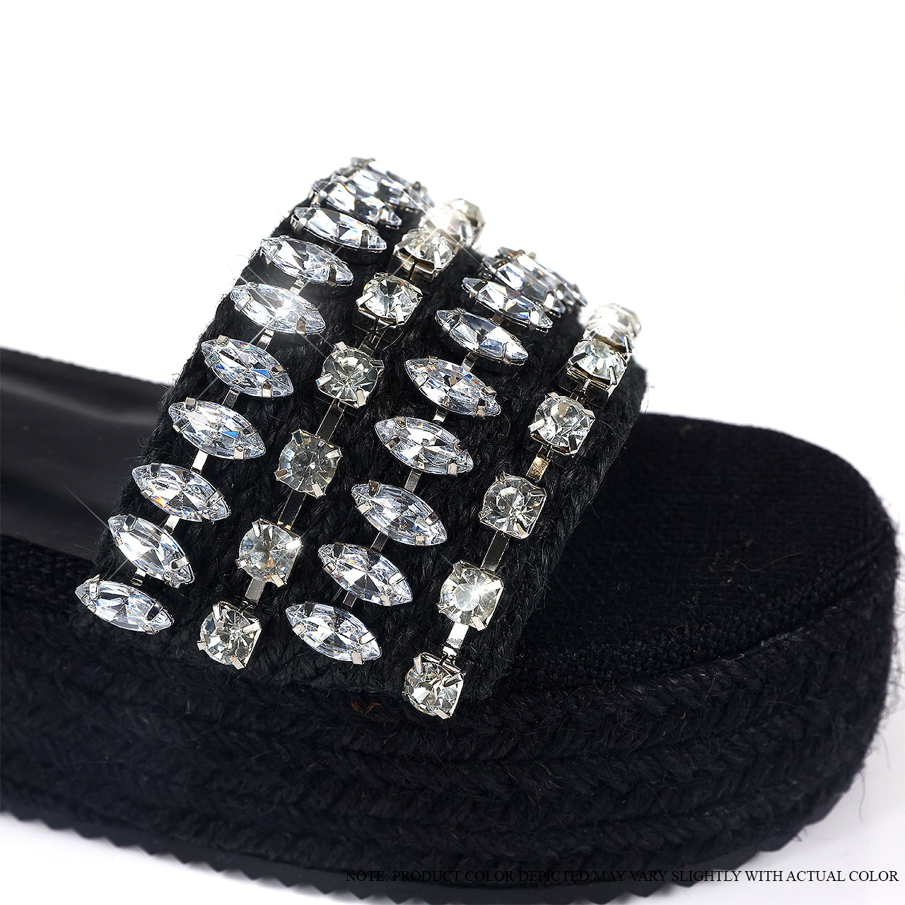 VENETA-1 OPEN-TOE RHINESTONE WITH FLATFORM ESPADRILLE-BLACK