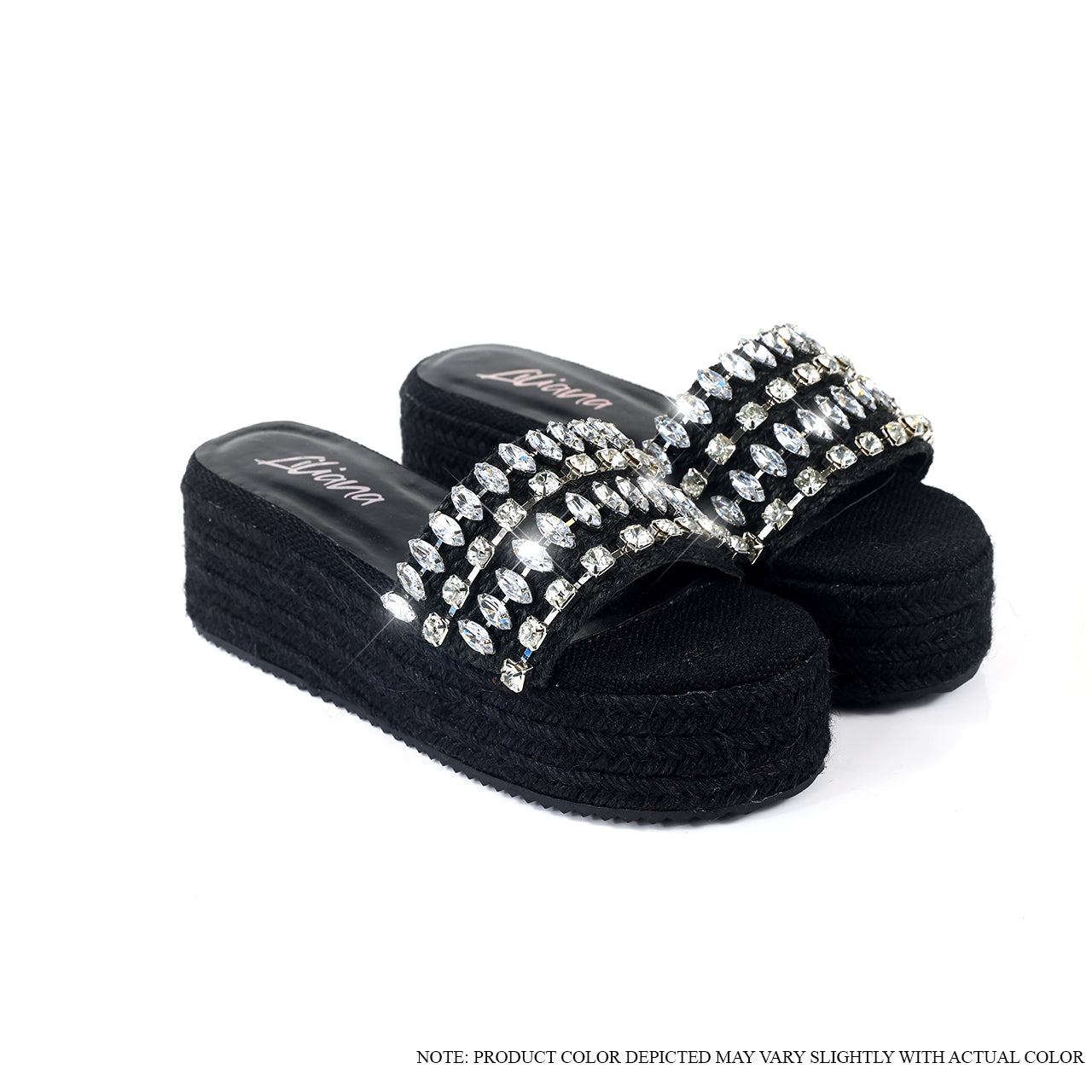 VENETA-1 OPEN-TOE RHINESTONE WITH FLATFORM ESPADRILLE-BLACK