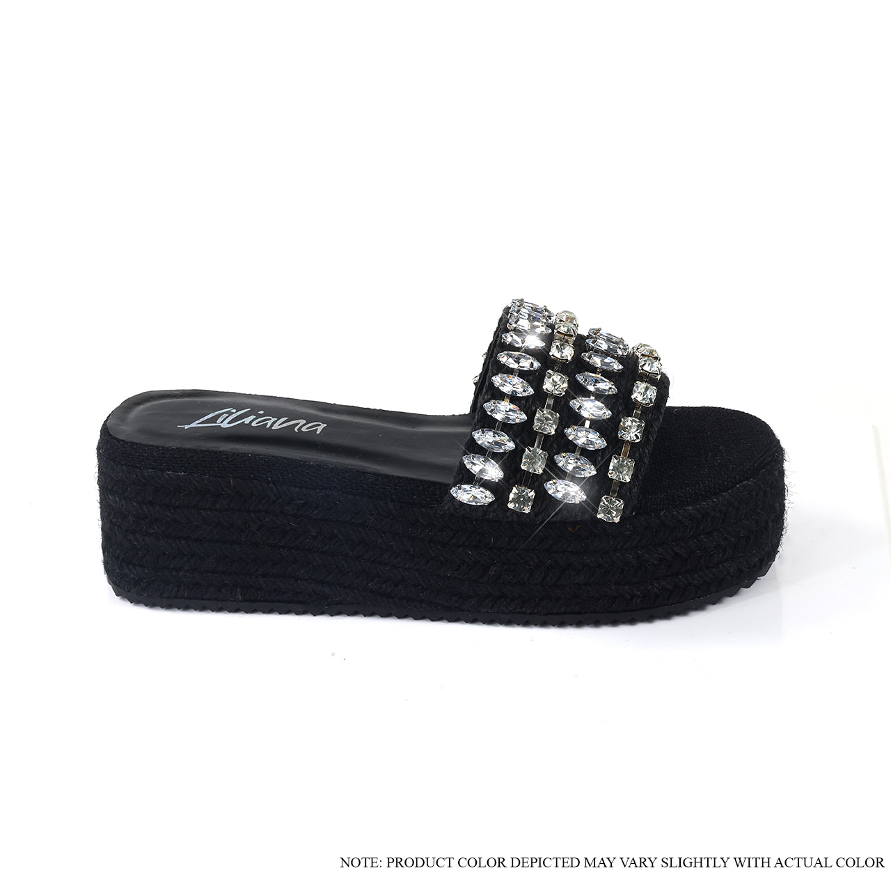 VENETA-1 OPEN-TOE RHINESTONE WITH FLATFORM ESPADRILLE-BLACK