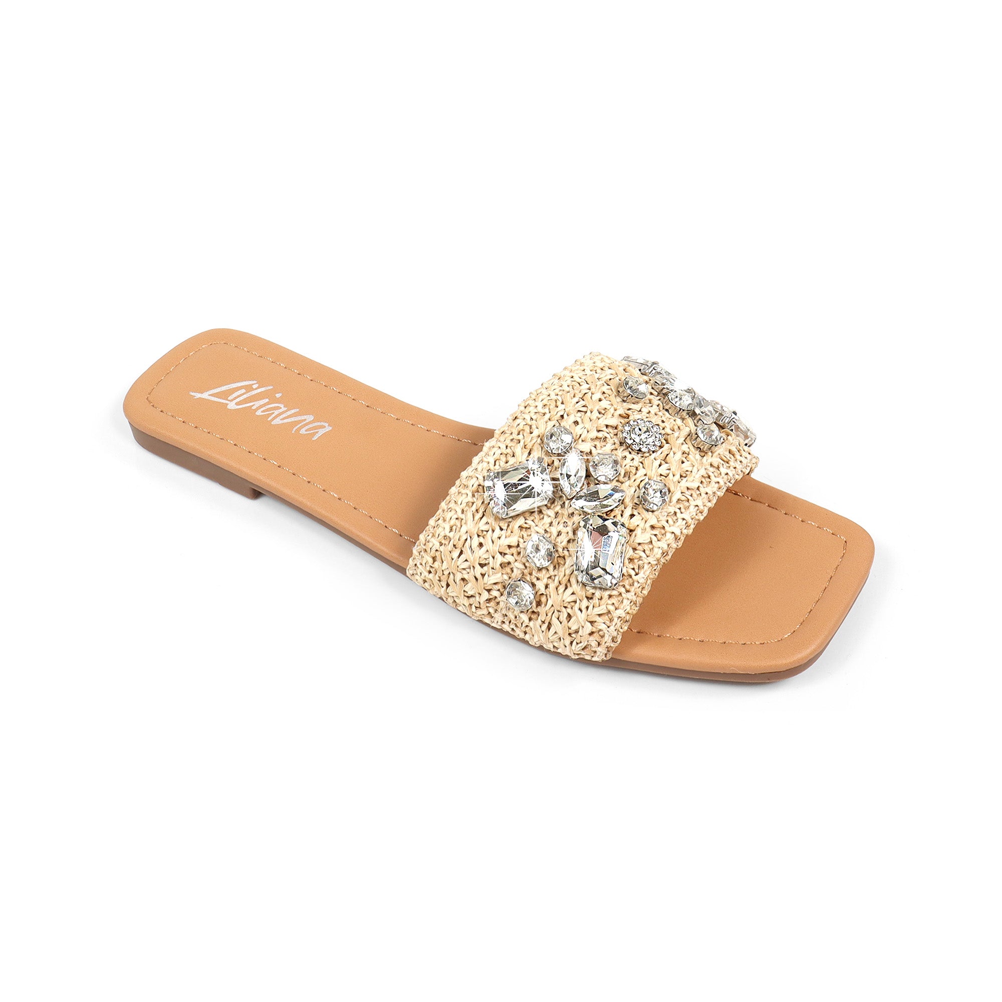 VERA-1 RAFFIA RHINESTONE SHOES BEIGE