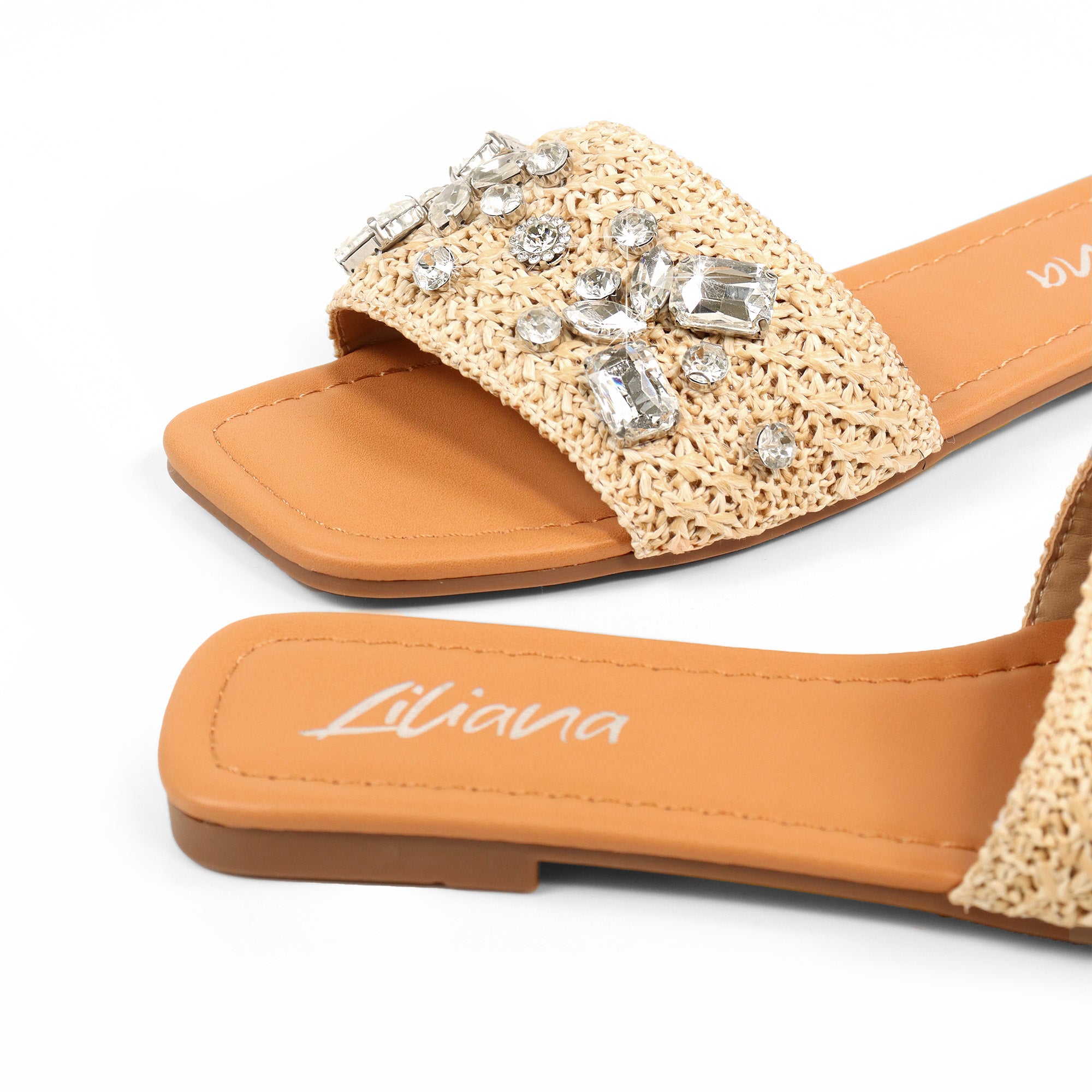 VERA-1 RAFFIA RHINESTONE SHOES BEIGE