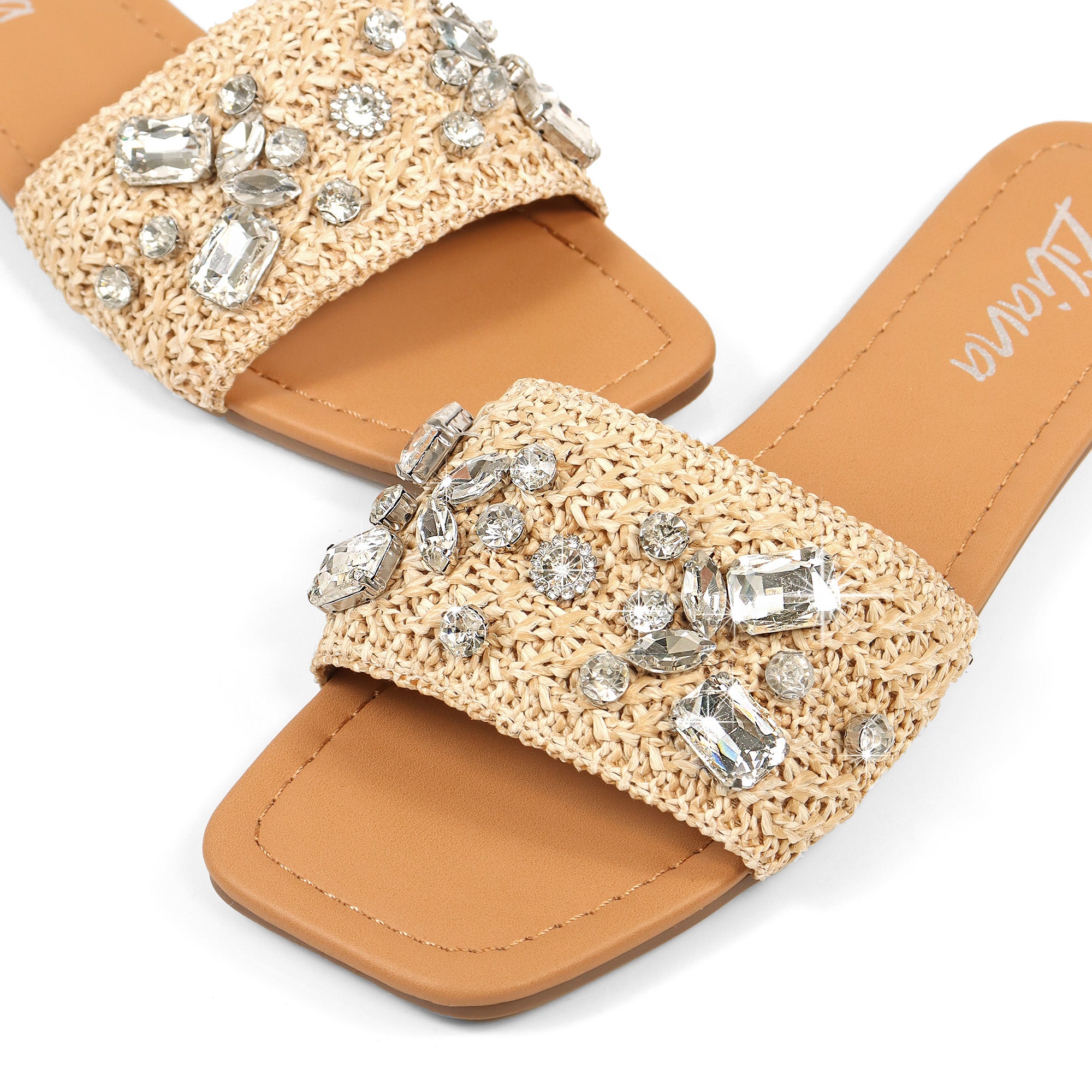 VERA-1 RAFFIA RHINESTONE SHOES BEIGE