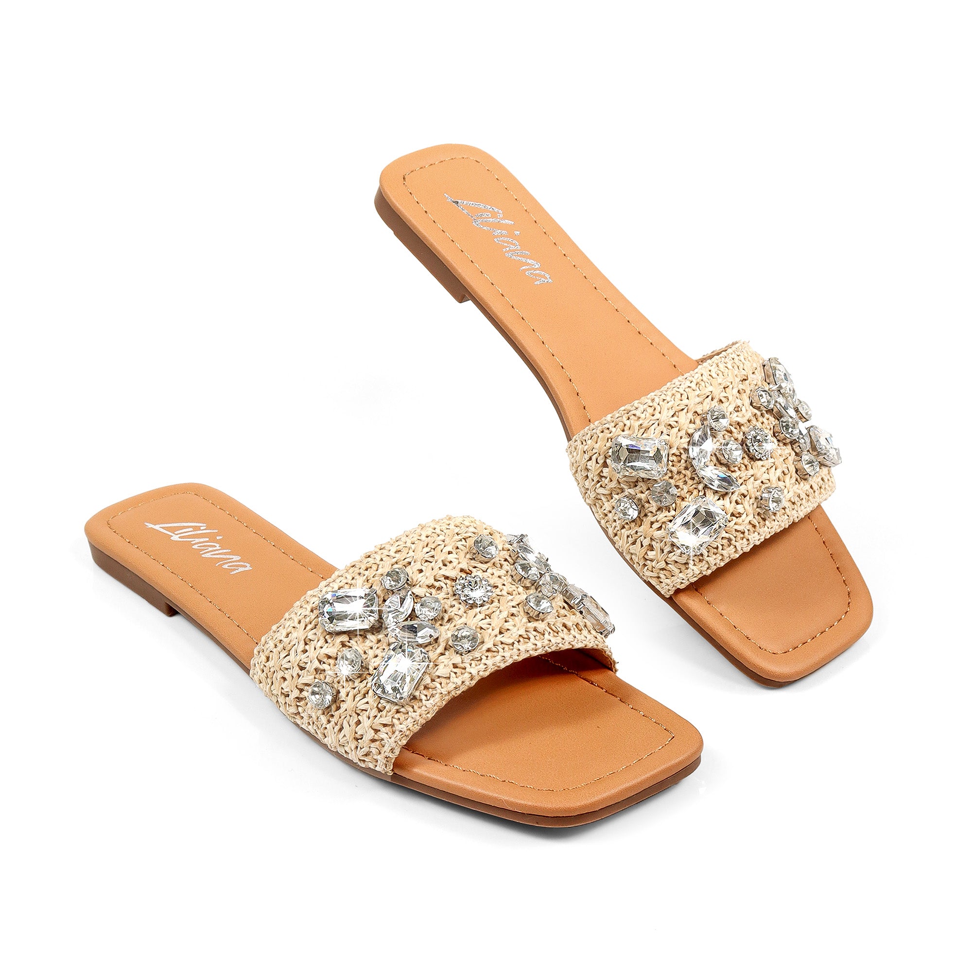 VERA-1 RAFFIA RHINESTONE SHOES BEIGE